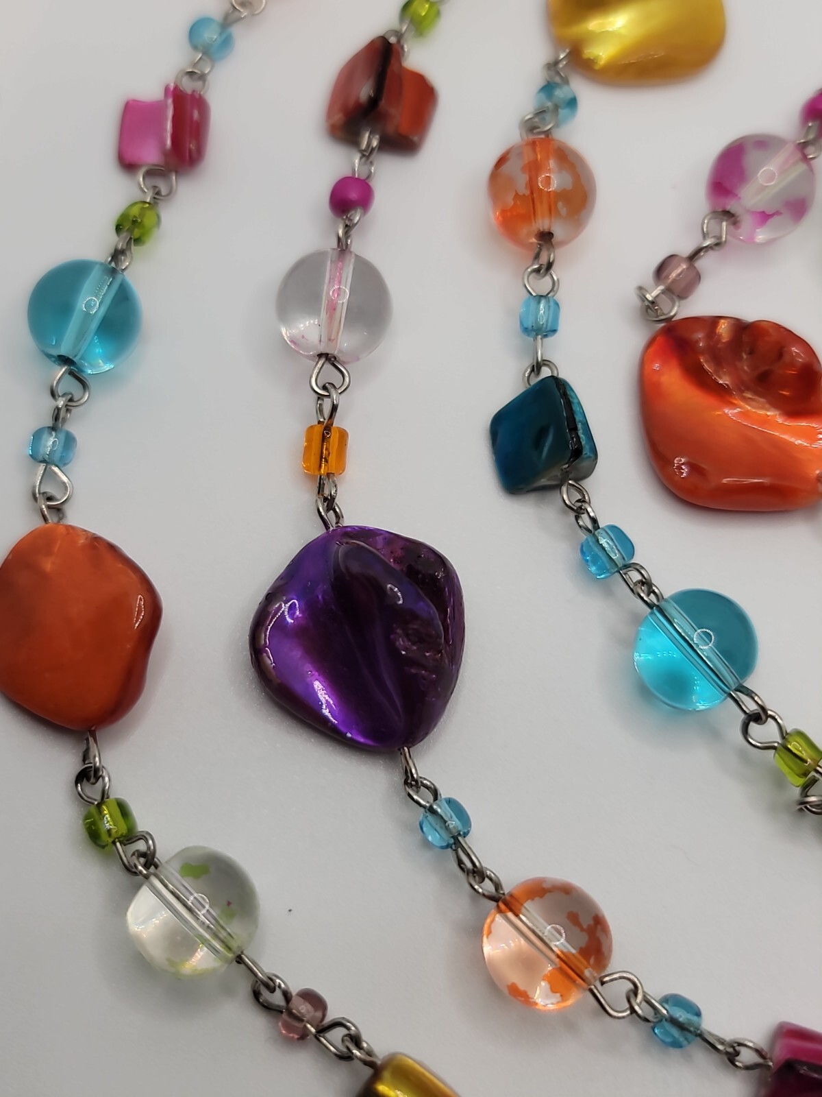 71″ Vintage Wear Repair Craft Multicolored Glass And Shell Necklace