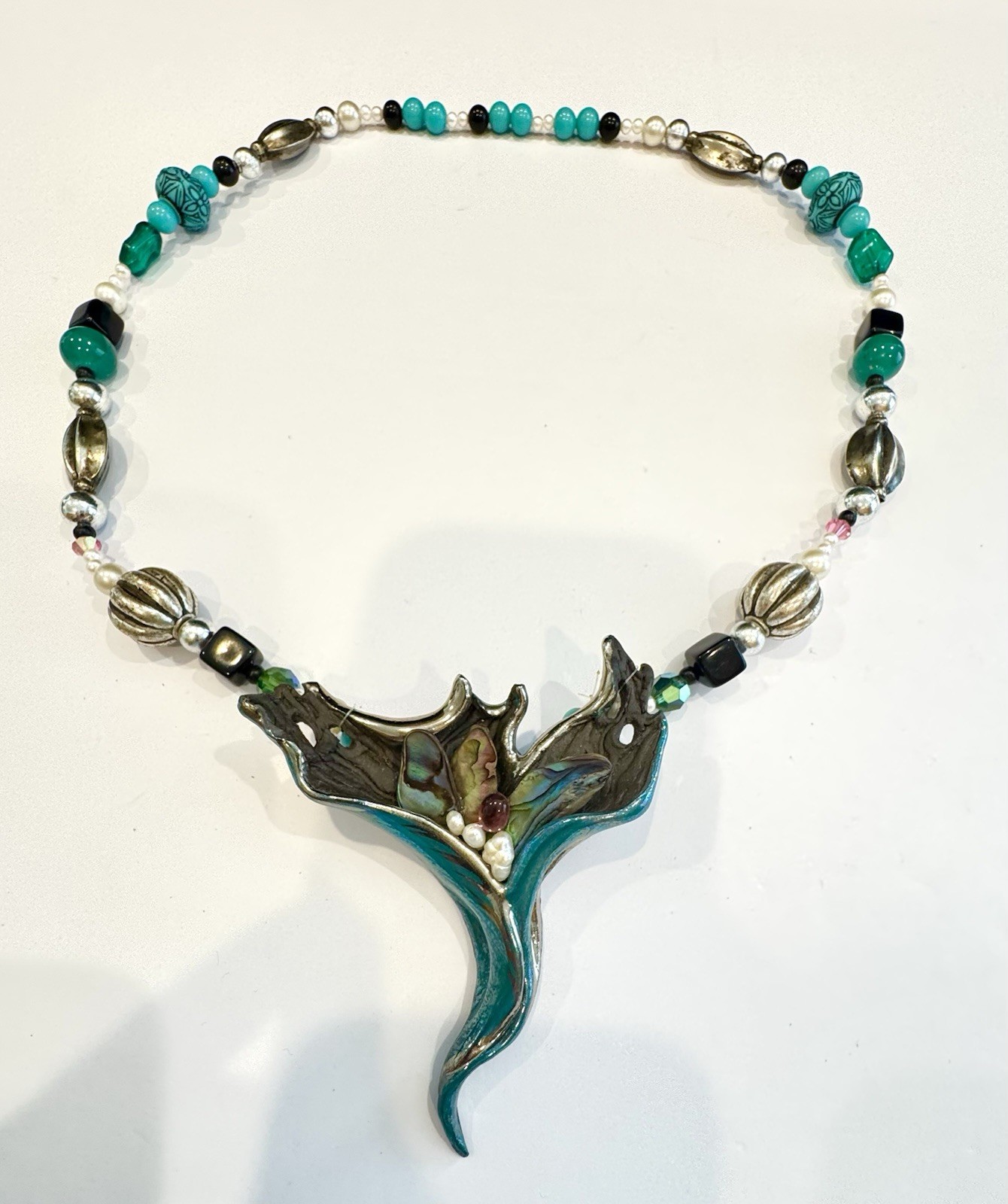 VTG Original by Mitchell Sculptural Necklace Amethyst Iridescent Turquoise OOAK