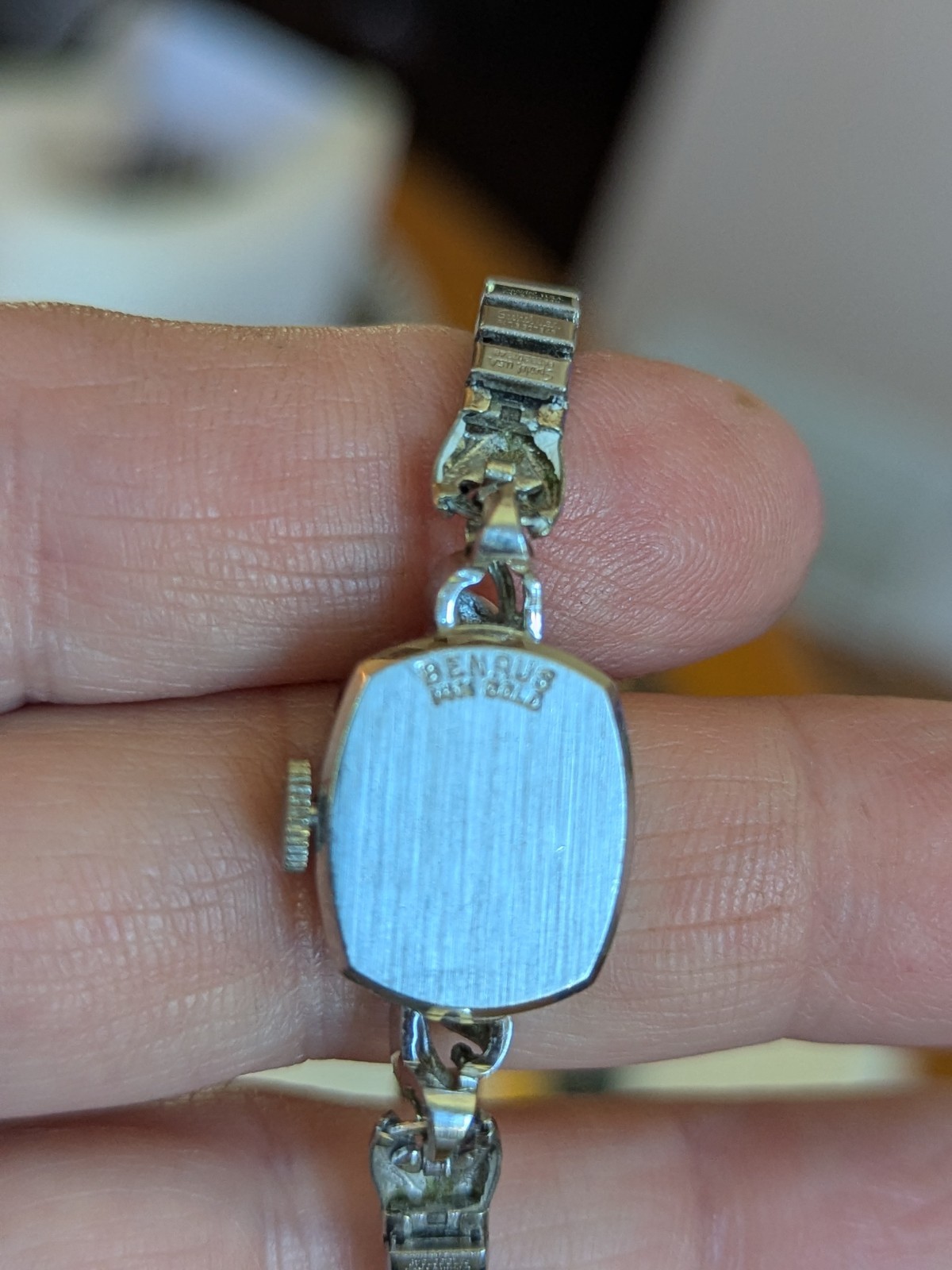 Vintage Benrus Women’s Watch 14 Kt white Gold W/2 Diamonds Manual Wind. Works