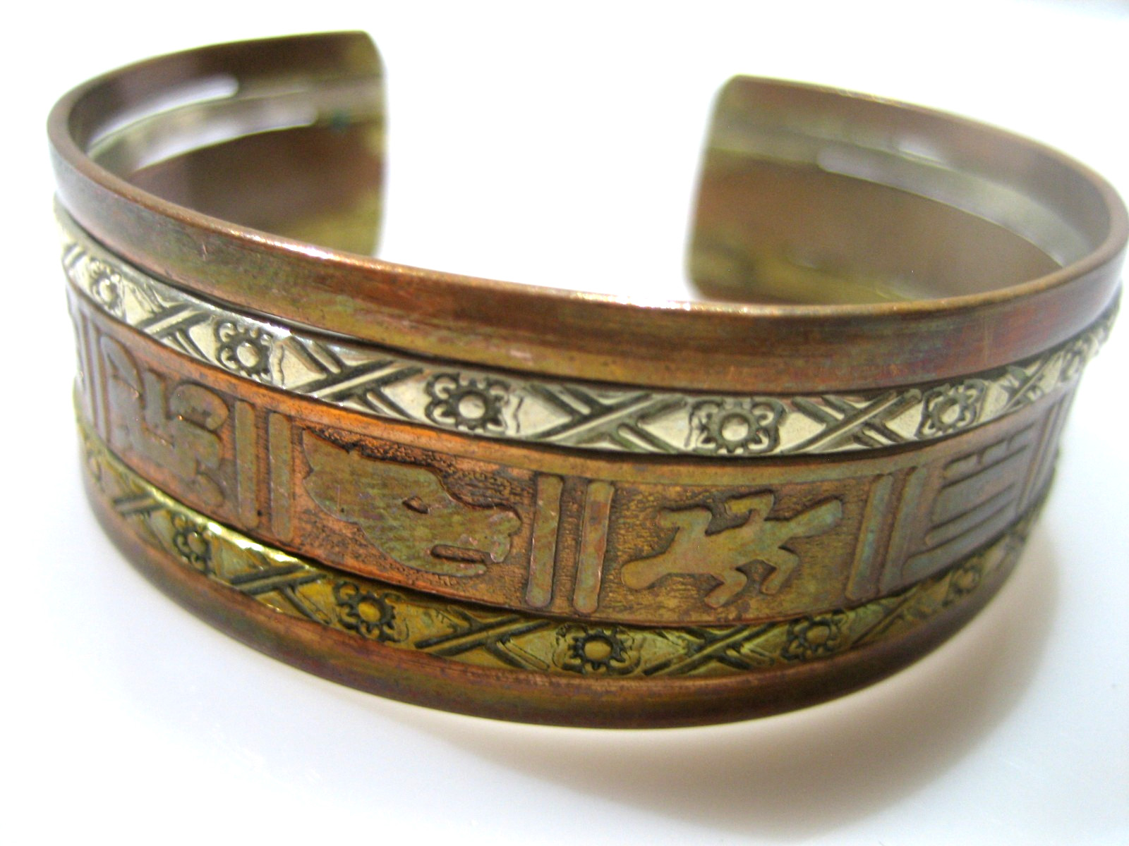 VINTAGE SOUTHWESTERN COPPER BRASS SILVER WIDE CUFF BRACELET