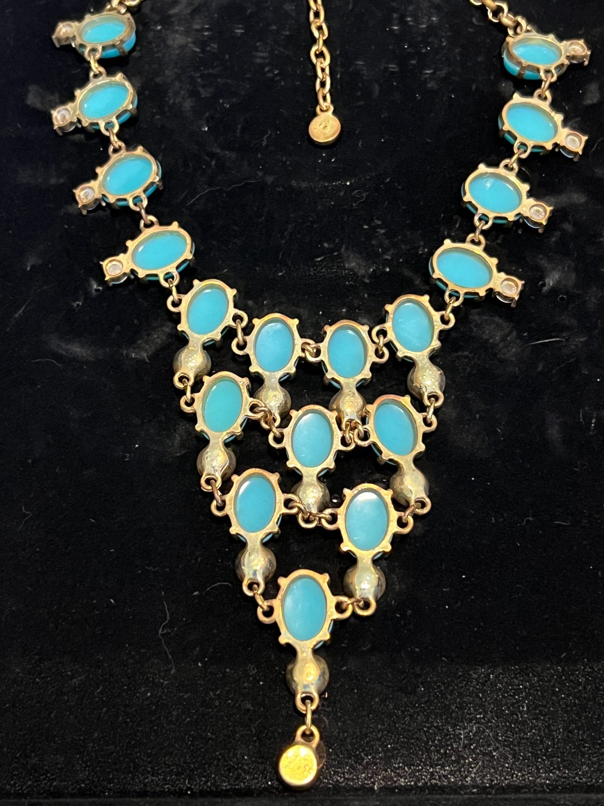 VINTAGE Suzanne Somers Bib Necklace Faux Turquoise w Faceted Blue Crystals NIB