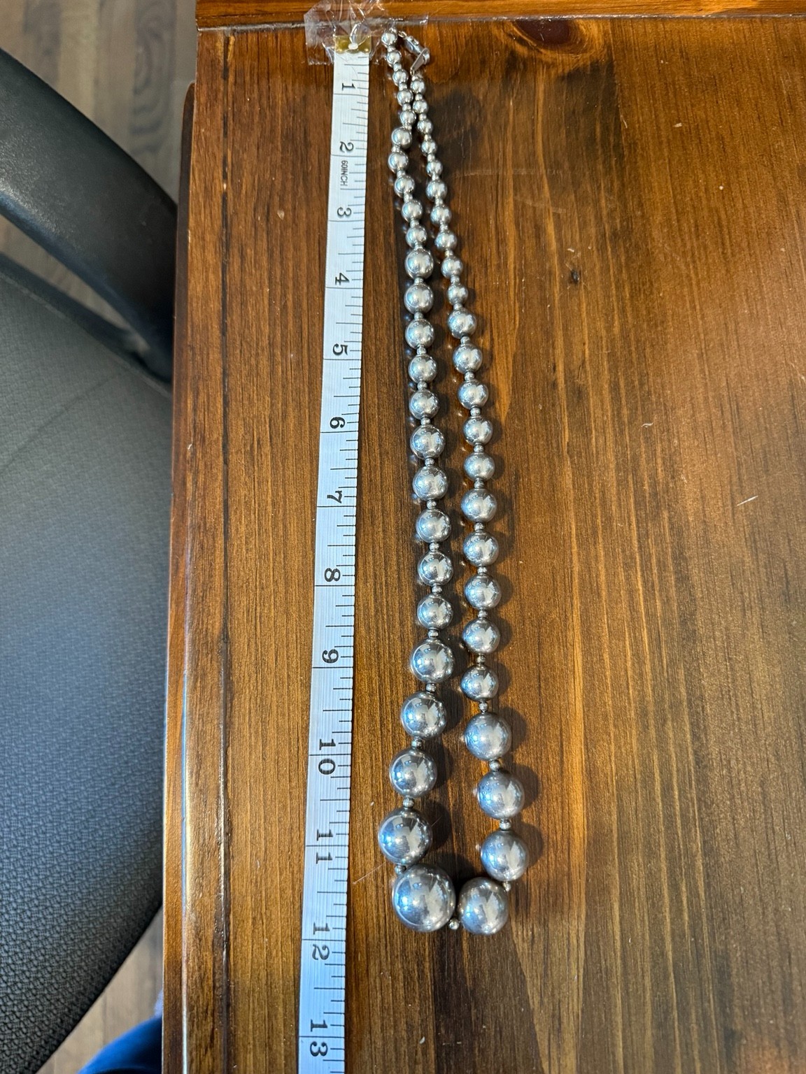Vintage Korea Silver Tone Graduated Bead Necklace Chunky Ball Statement 17-18”