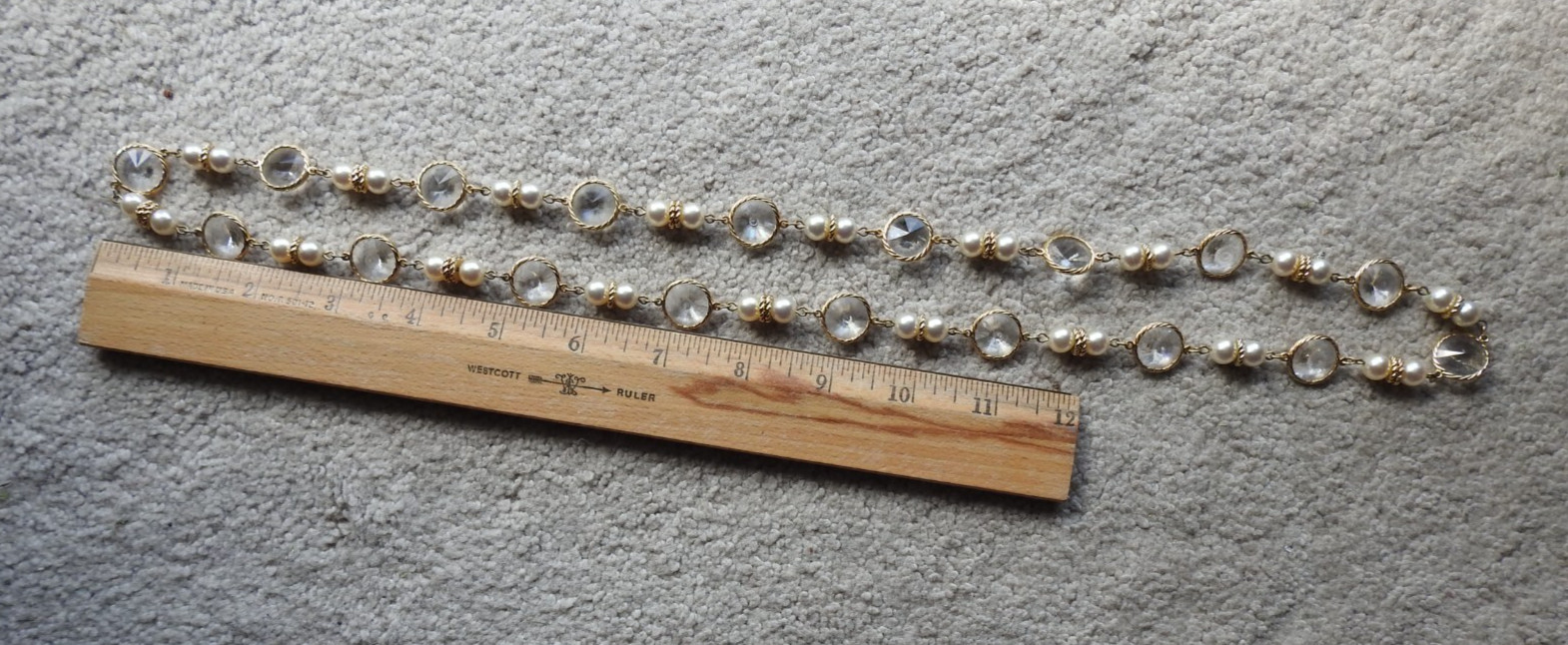 Vintage Gold Tone Faceted Crystal Pearls No Clasp Necklace 34″