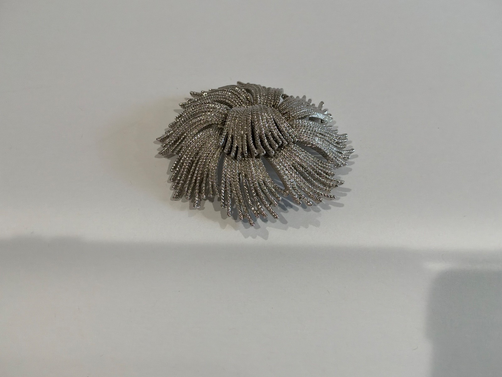 Vintage 60s Monet Silver Tone Large Cordelia Flower Ribbon Spray Brooch SIGNED