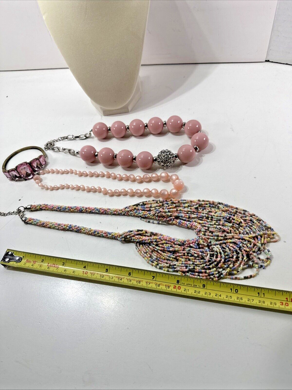 Beautiful Vintage Estate Lot 3x PINKS Beaded/Metal Necklaces & Bracelet
