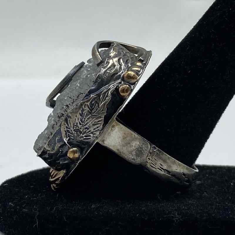 Shihara Sterling Silver 925 Quartz Ring Floral Mixed Metal Size 8.25