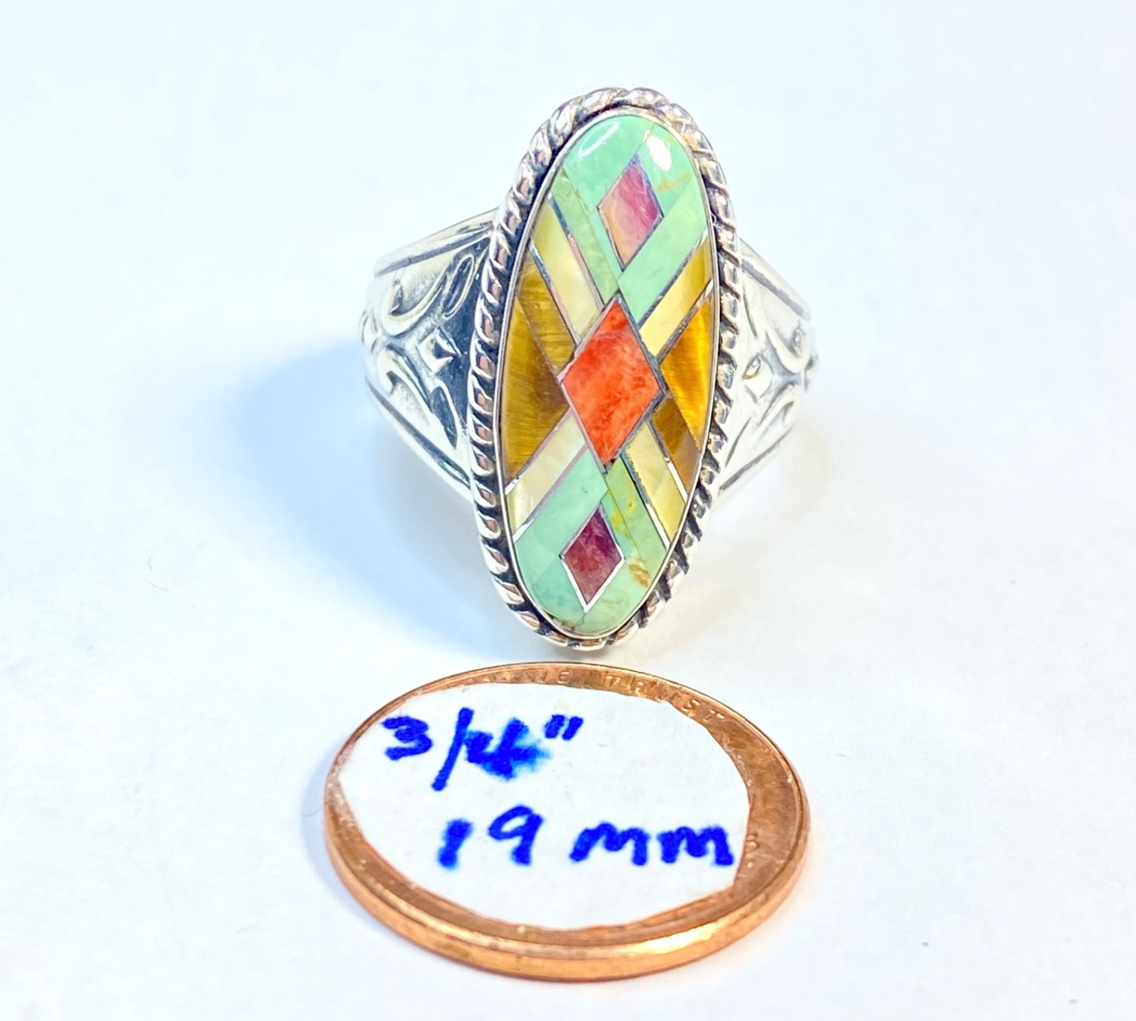 Vintage Carolyn Pollack Relios Sterling Silver Multi-gem inlay Ring Size 8 1/4