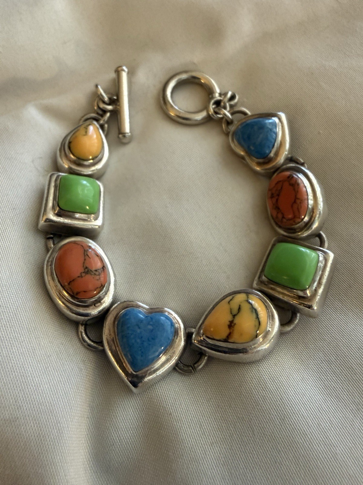 VTG Mexico 925 Multi Stone Toggle Bracelet 7.25in 49Grams