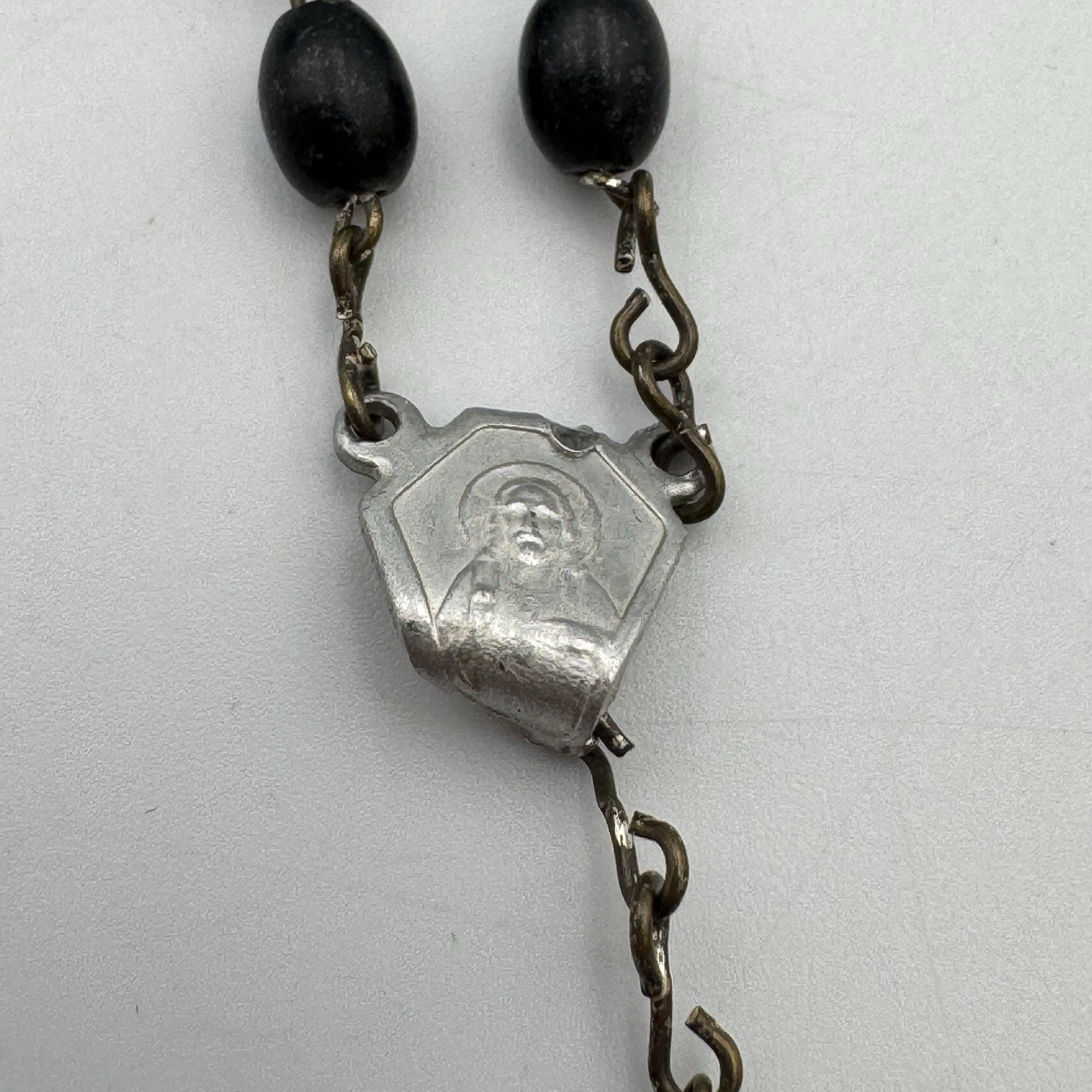 VTG Black Beaded Rosary Italy Marked 16″ Sterling Silver 925 7.4g