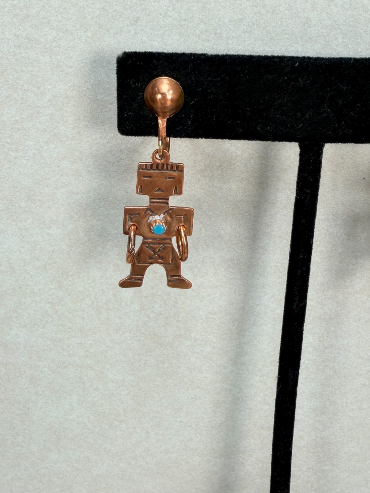 Vintage Copper Native American Kachina Figure Dangle Screw Back Earrings