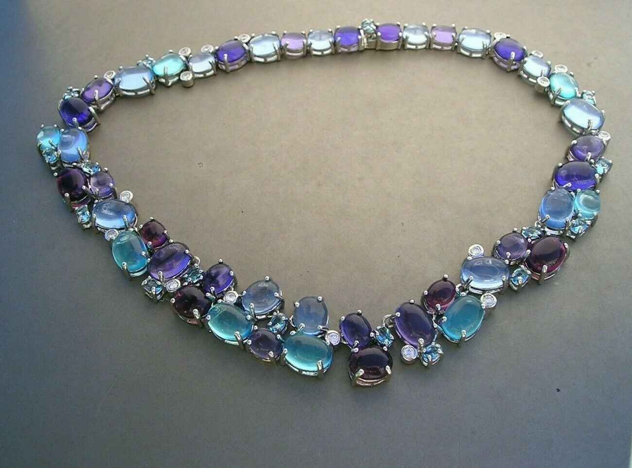 Stunning Vintage Purple Blue Glass Cabochon Open Back Statement Necklace