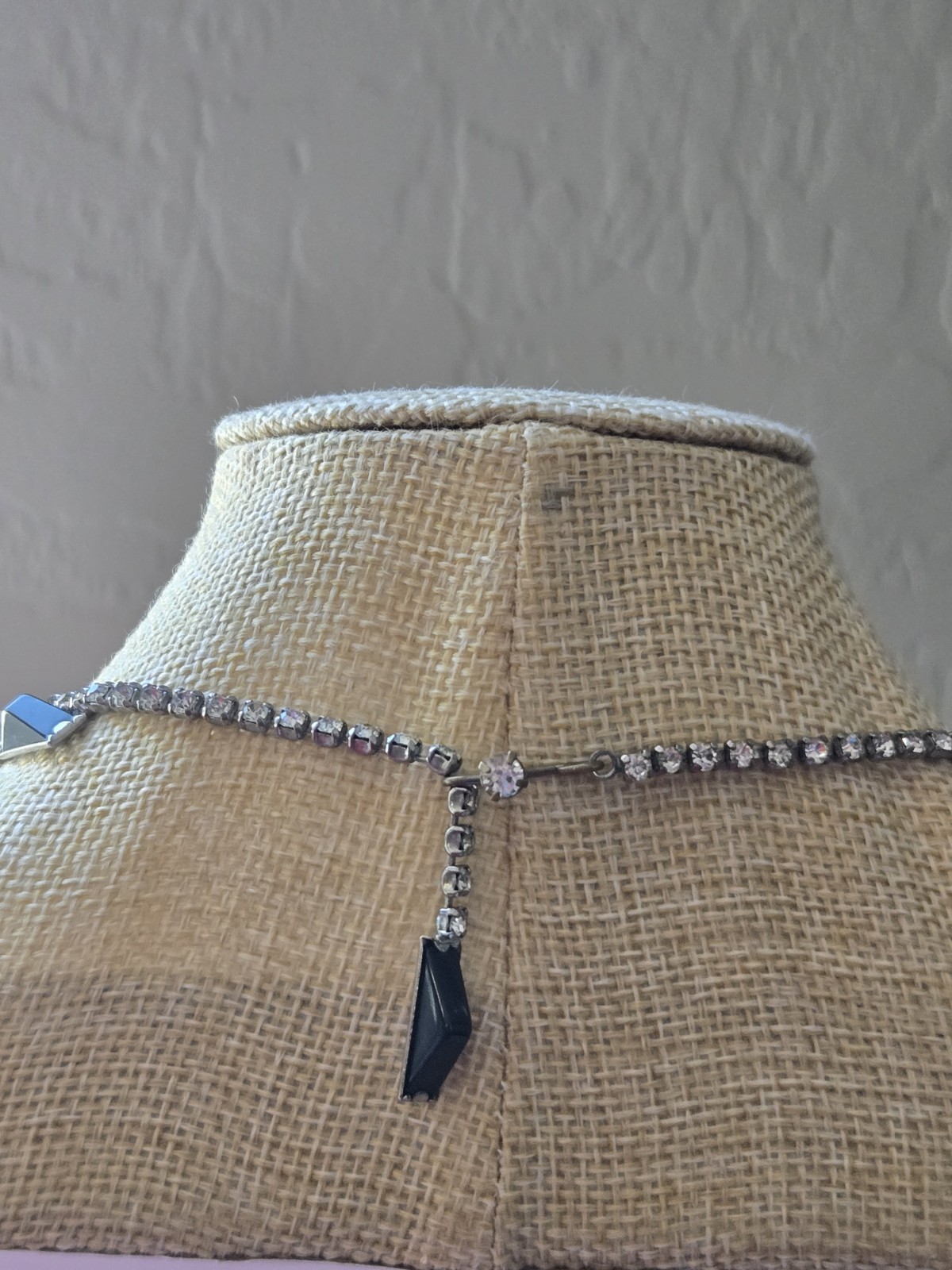 KRAMER of New York Black & Clear Rhinestone Necklace Signed Vintage Jewelry