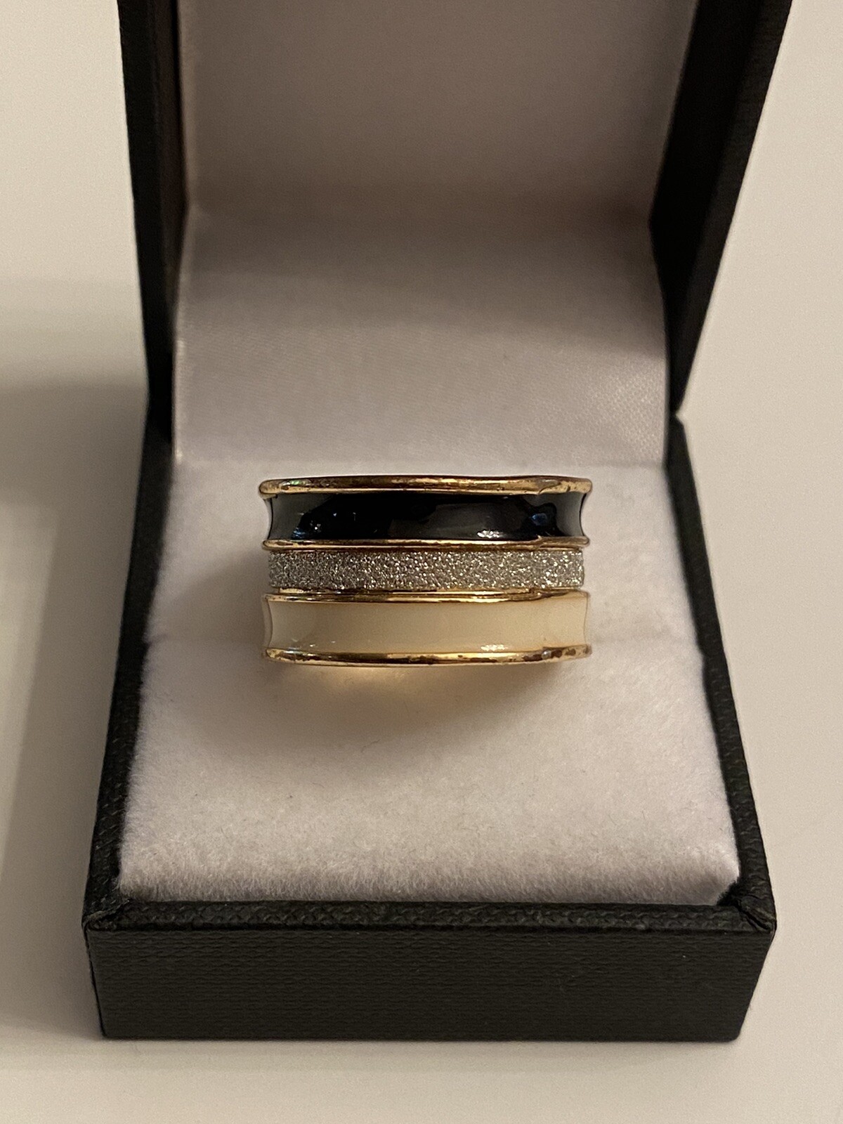 Vintage Enamel Paved Crystal Wide Band Ring