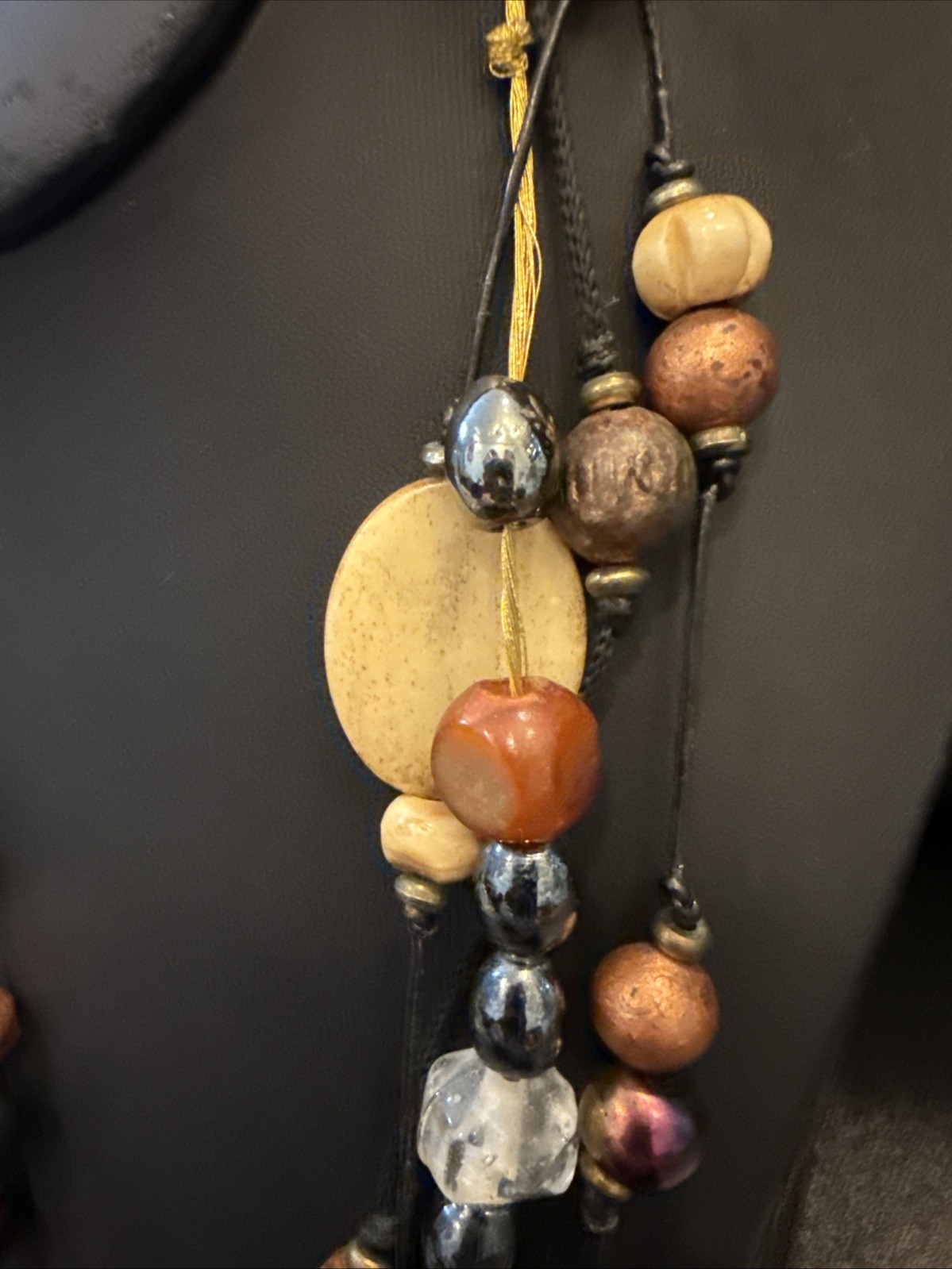 Vintage Multi Strand Carved Wood/ceramic Bead Boho Ornate Necklace Avant Garde