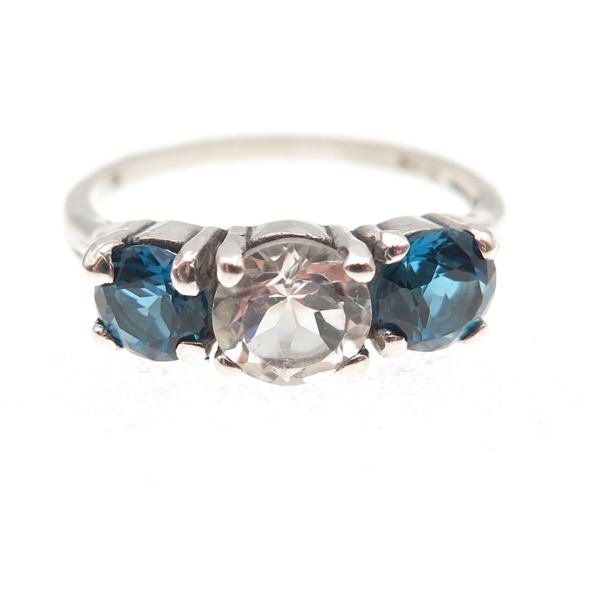 Badavici 925 Sterling Silver Vintage Real London Blue & White Topaz Ring Size 8