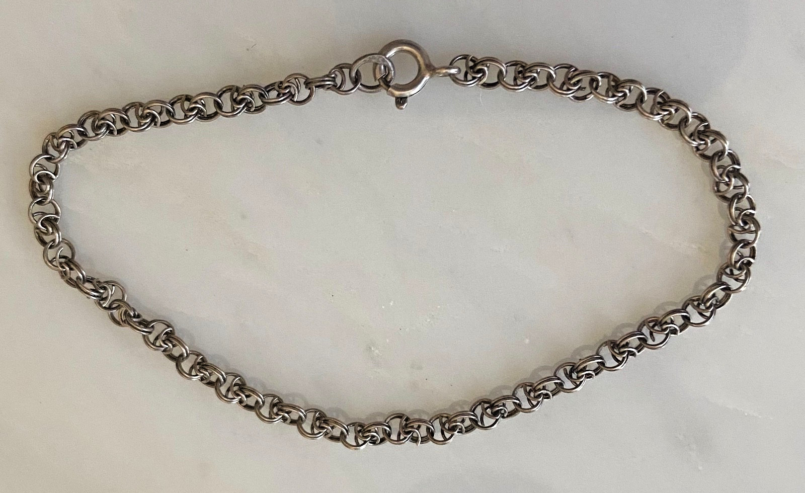 Vintage 800 Silver Double Link Starter Charm Bracelet 7.5 Inches Long