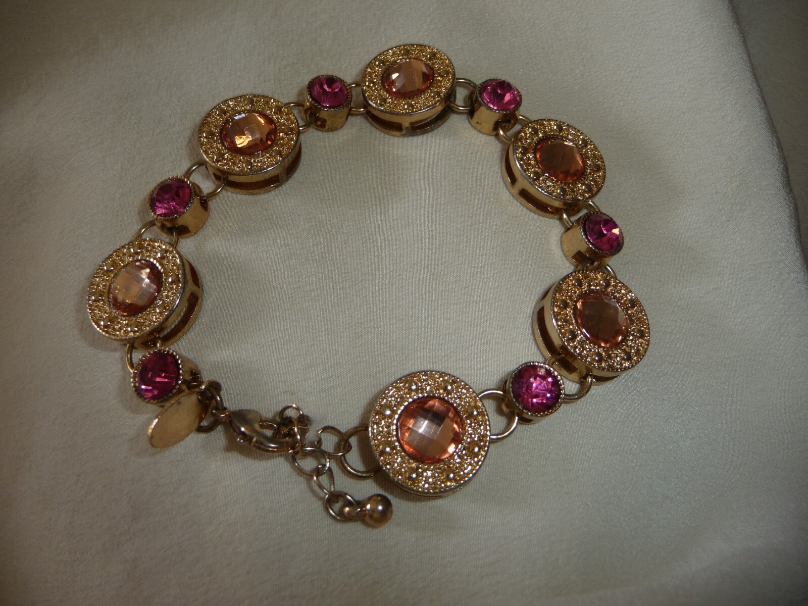 GOLD TONE w PINK RHINESTONES WRAP 6 1/2″ L x 3/4″W BRACELET #23/19A