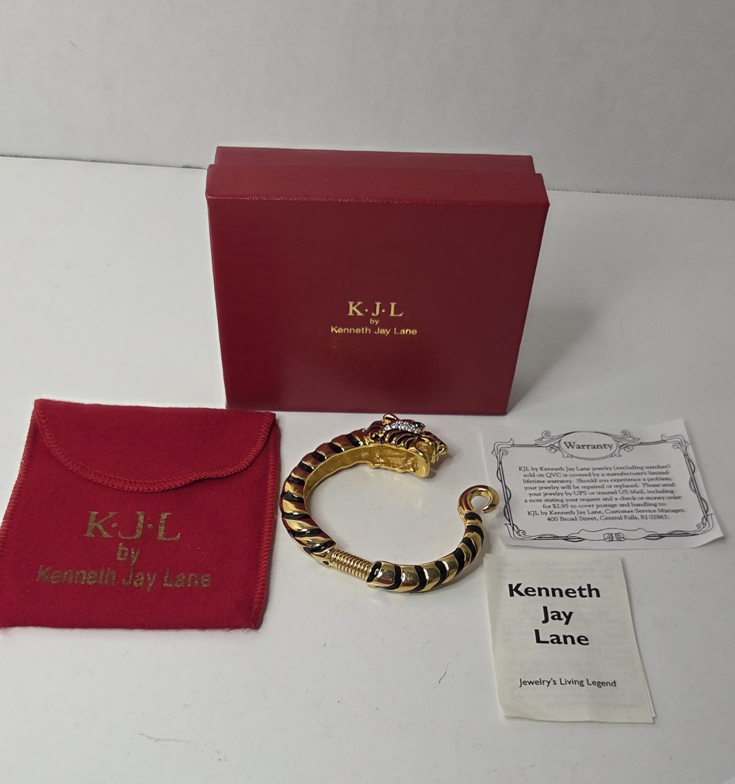 Kenneth J Lane KJL Raja Tiger Enamel & Crystal Bracelet Signed With Box & Papers