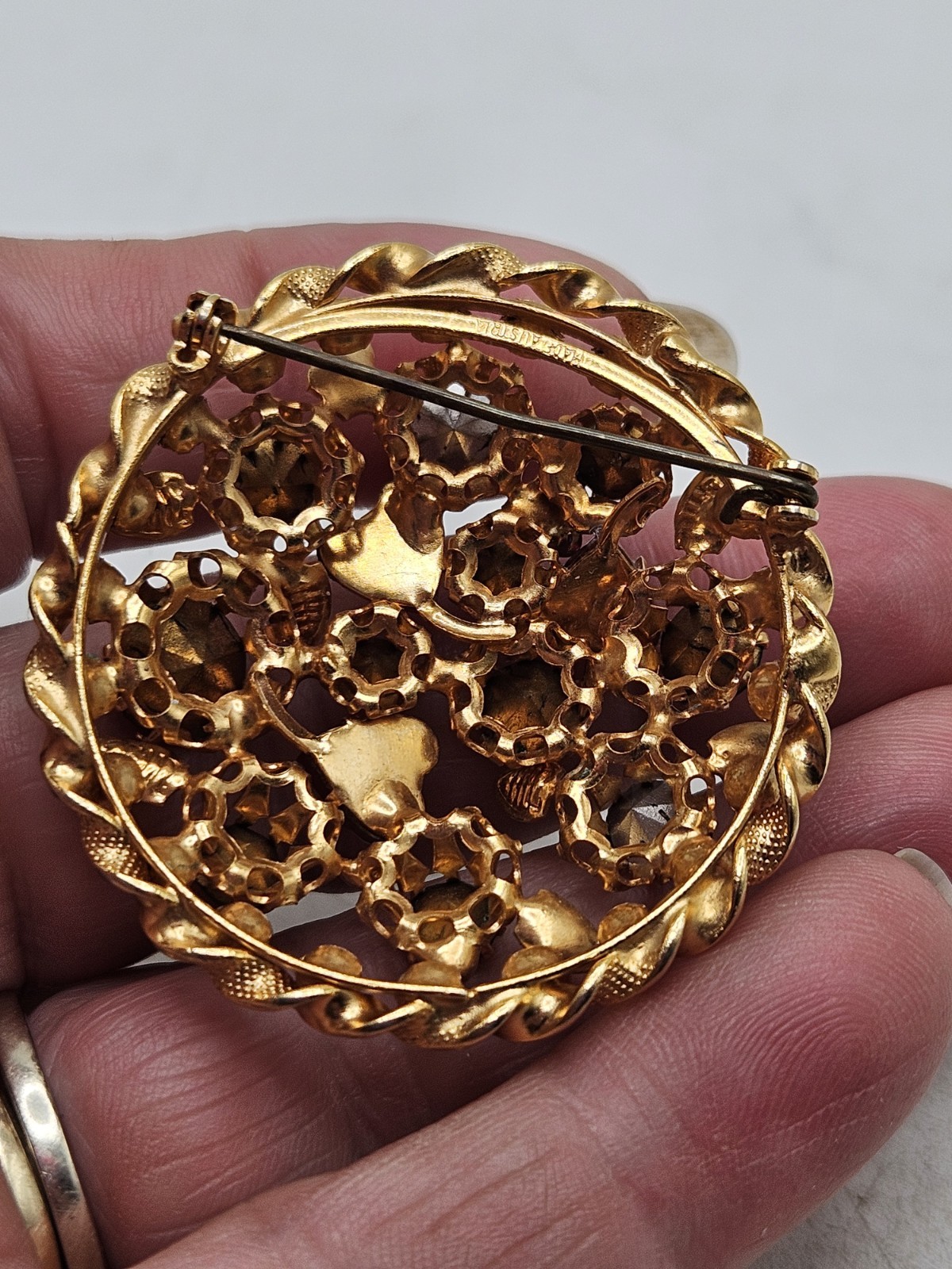 Vintage Austrian Crystal And Rhinestone Goldtone Brooch.
