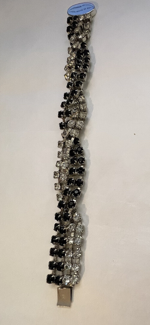 Art Deco Antique Sterling Silver Rhinestone Bracelet & Earrings Set 1950’s