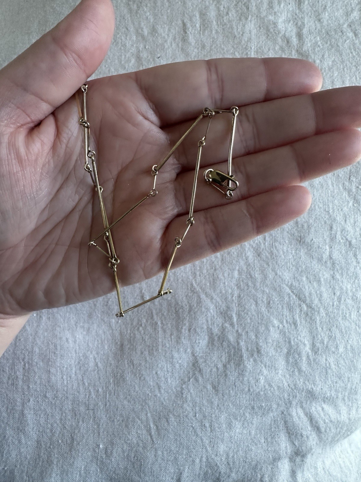 Vintage 10K Yellow Gold Bar Link Long Chain, 32 Inches