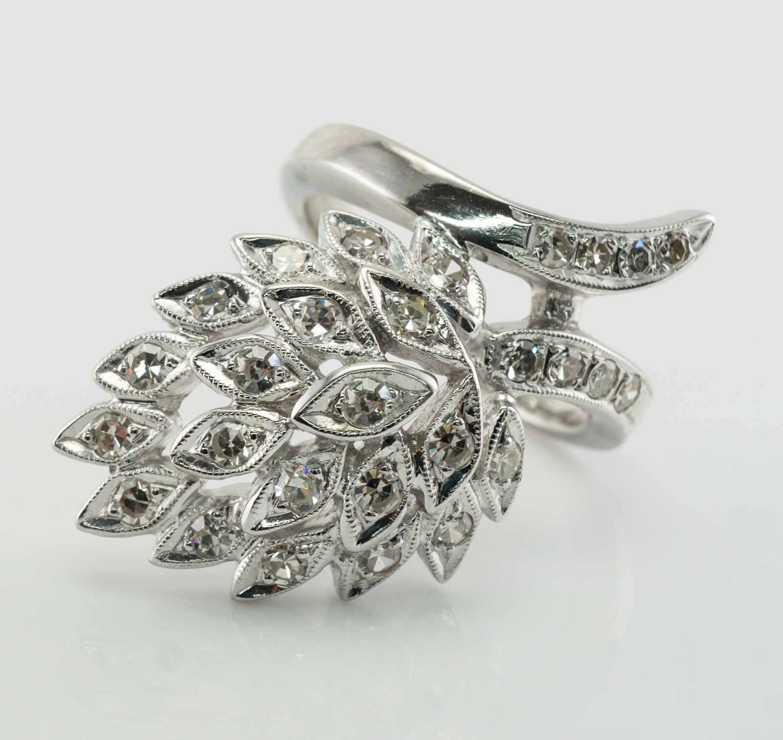 Natural Diamond Ring 14K White Gold Vintage Cluster Estate 1.24 TDW