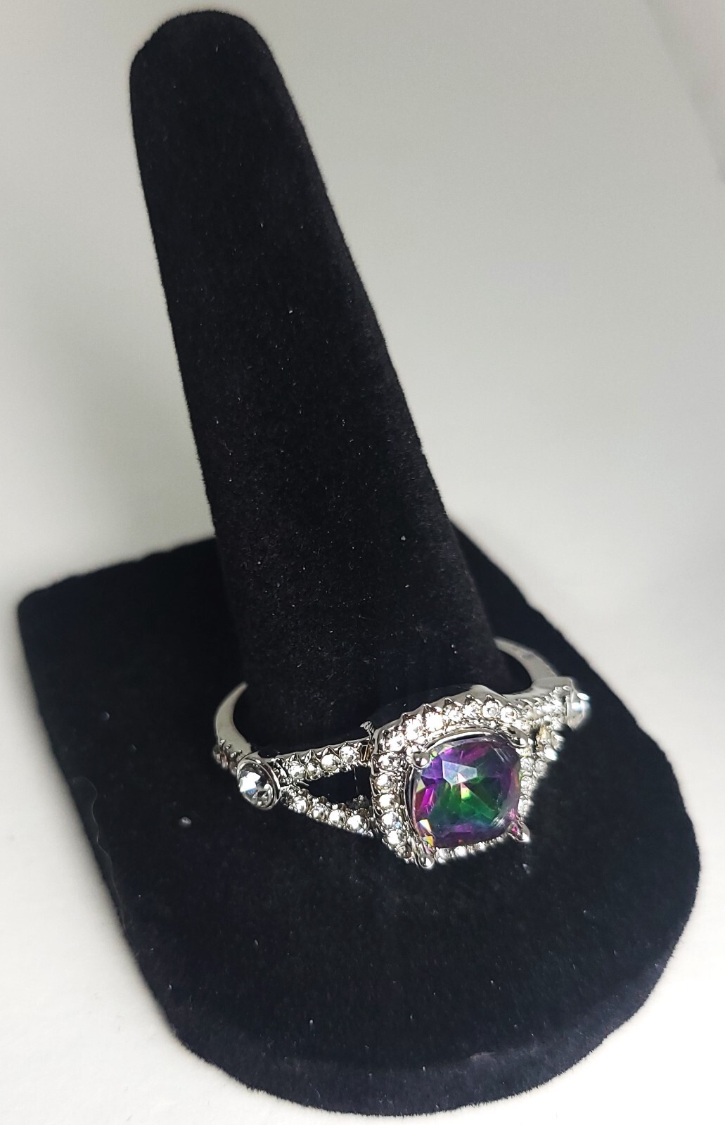 Square Cushion Cut Mystic Topaz Lab Created Diamonds Surrounding Ctr Eng Ring