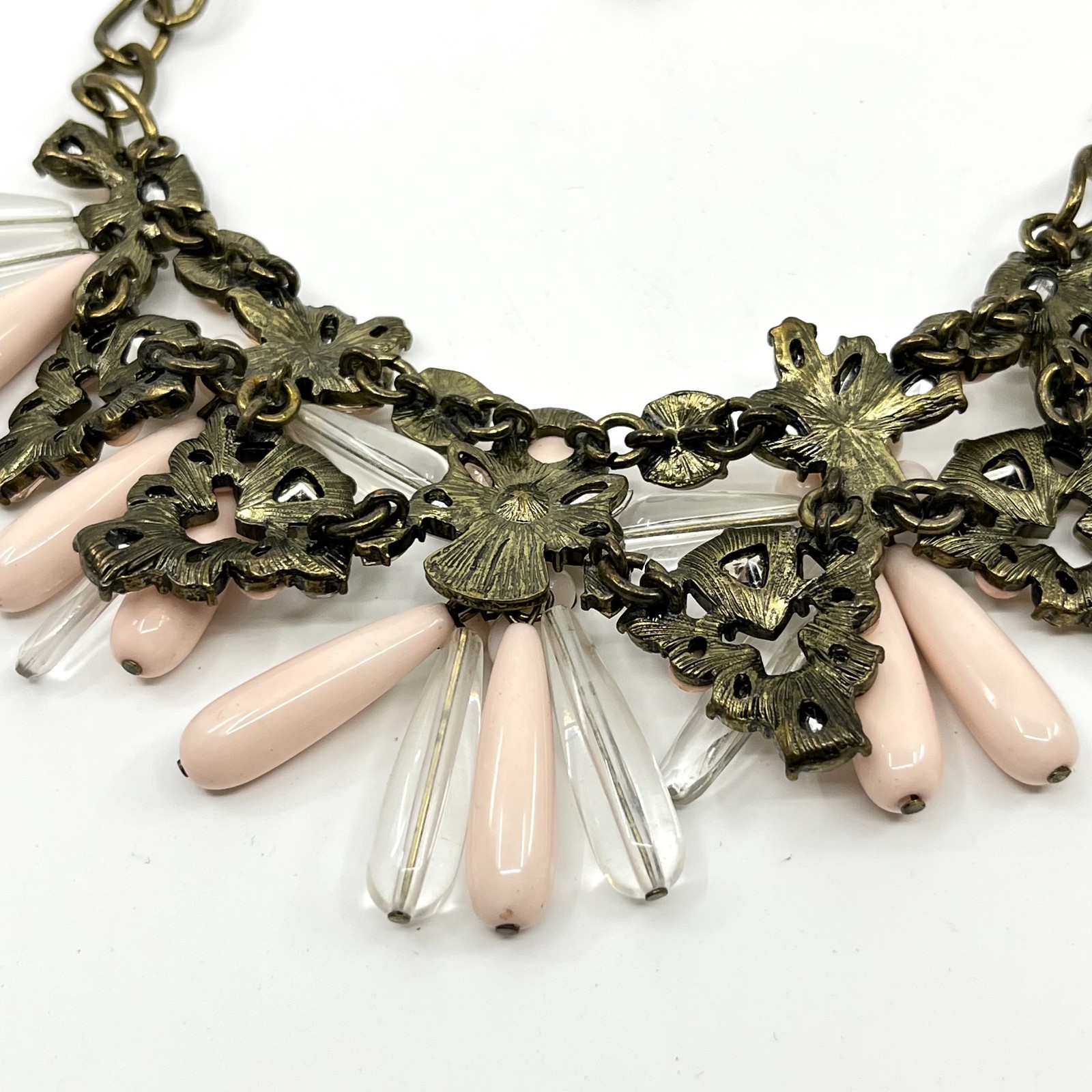 VTG Sugarfix by BaubleBar Pink Teardrop Statement Bib Necklace Curb Link Lobster