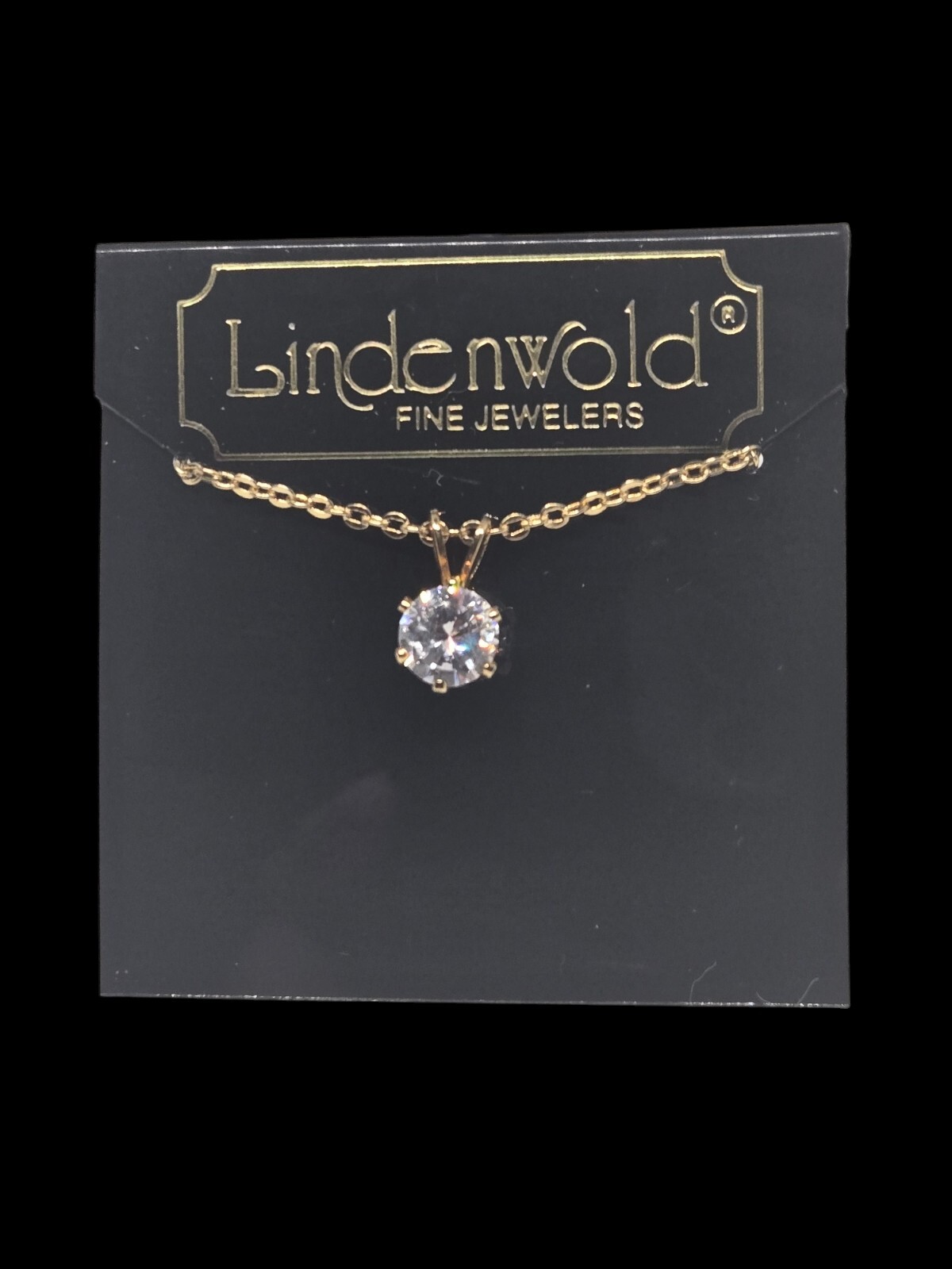 Vintage Lindenwold Fine Jewelers 18″ Gold Tone Cubic Zirconia Necklace Pendant