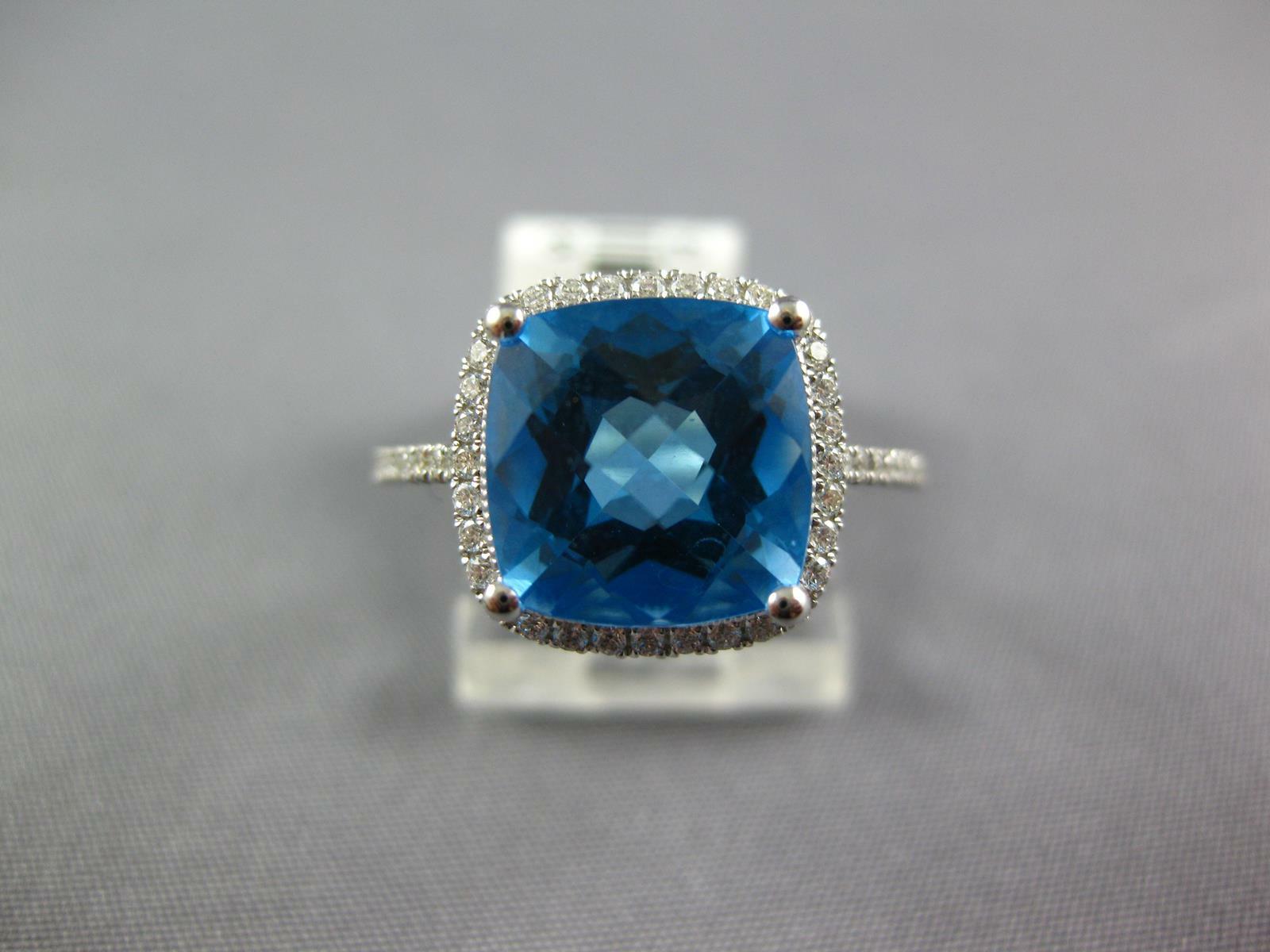 LARGE 4.20CT DIAMOND & AAA BLUE TOPAZ 14KT WHITE GOLD CUSHION FILIGREE FUN RING