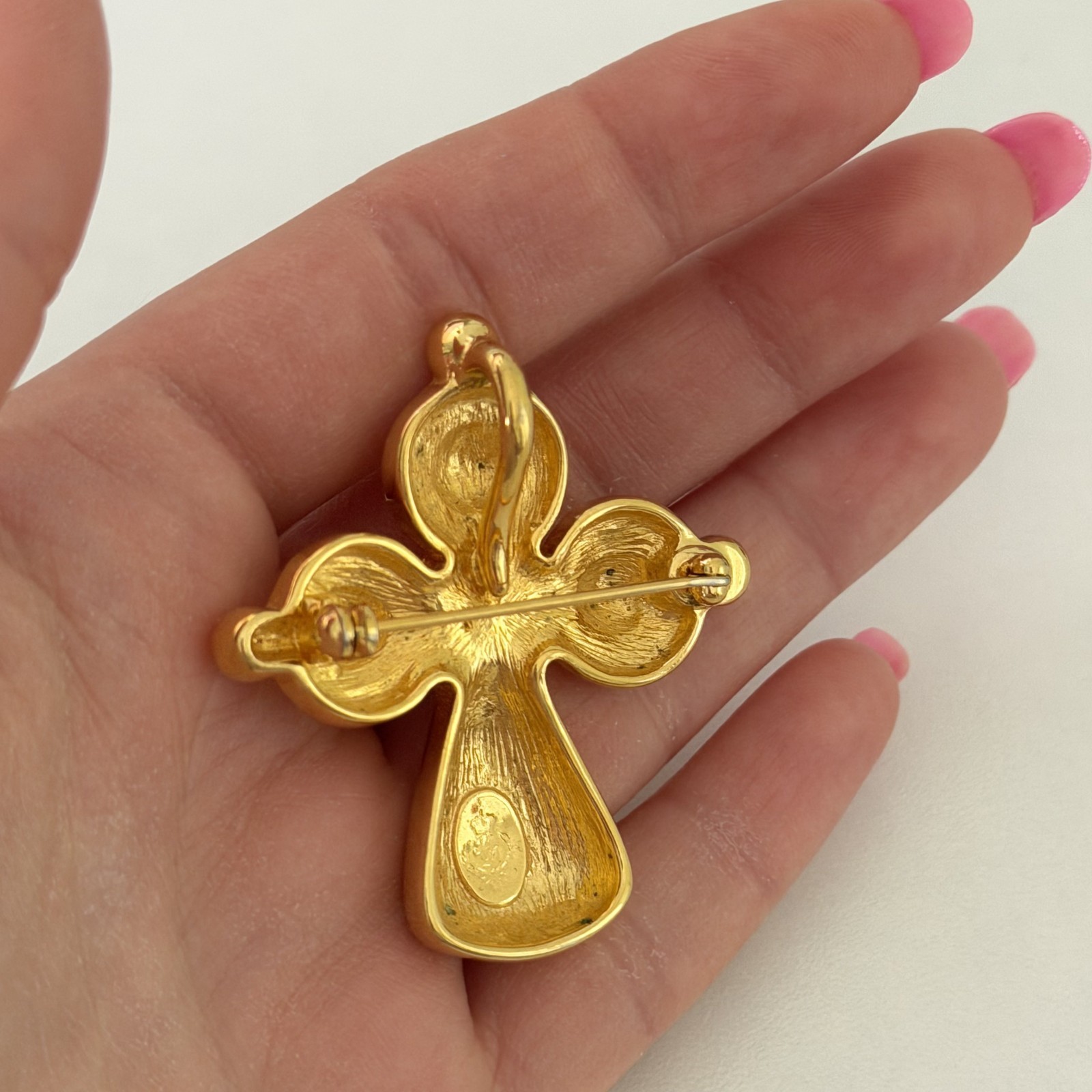 Vintage Premier Designs Maltese Cross Shiny Gold Tone Brooch Pin Pendant