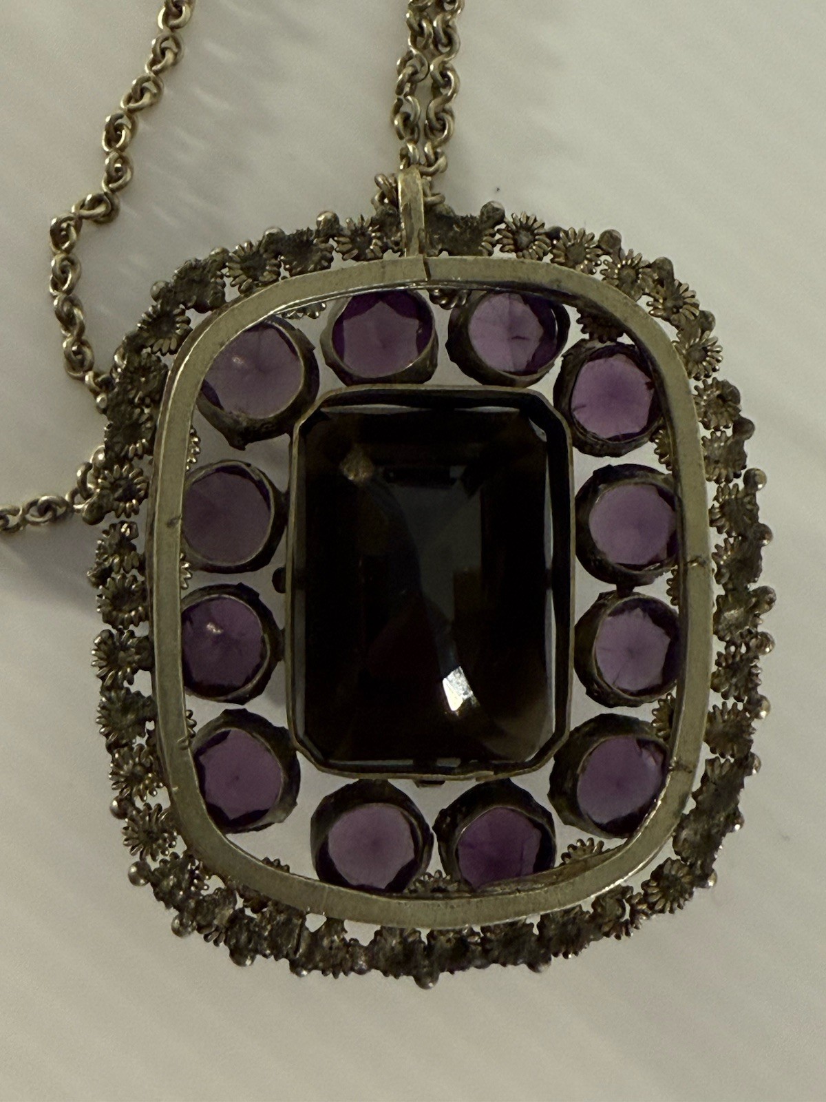 Vintage Thai Amethyst Smoky Quartz Pendant Large Statement Necklace