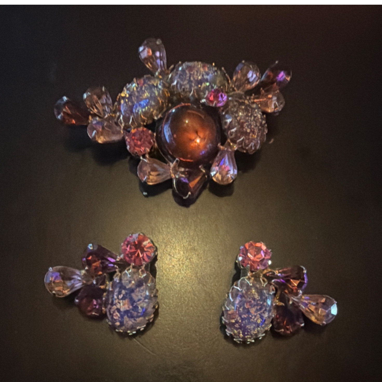 Vintage Juliana Delizza & Elster Glass Brooch and Earrings Jewelry Set