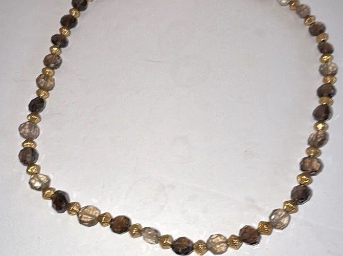 Faceted Glass Bead Necklace Flapper Bronze Tone 16.5″ L
