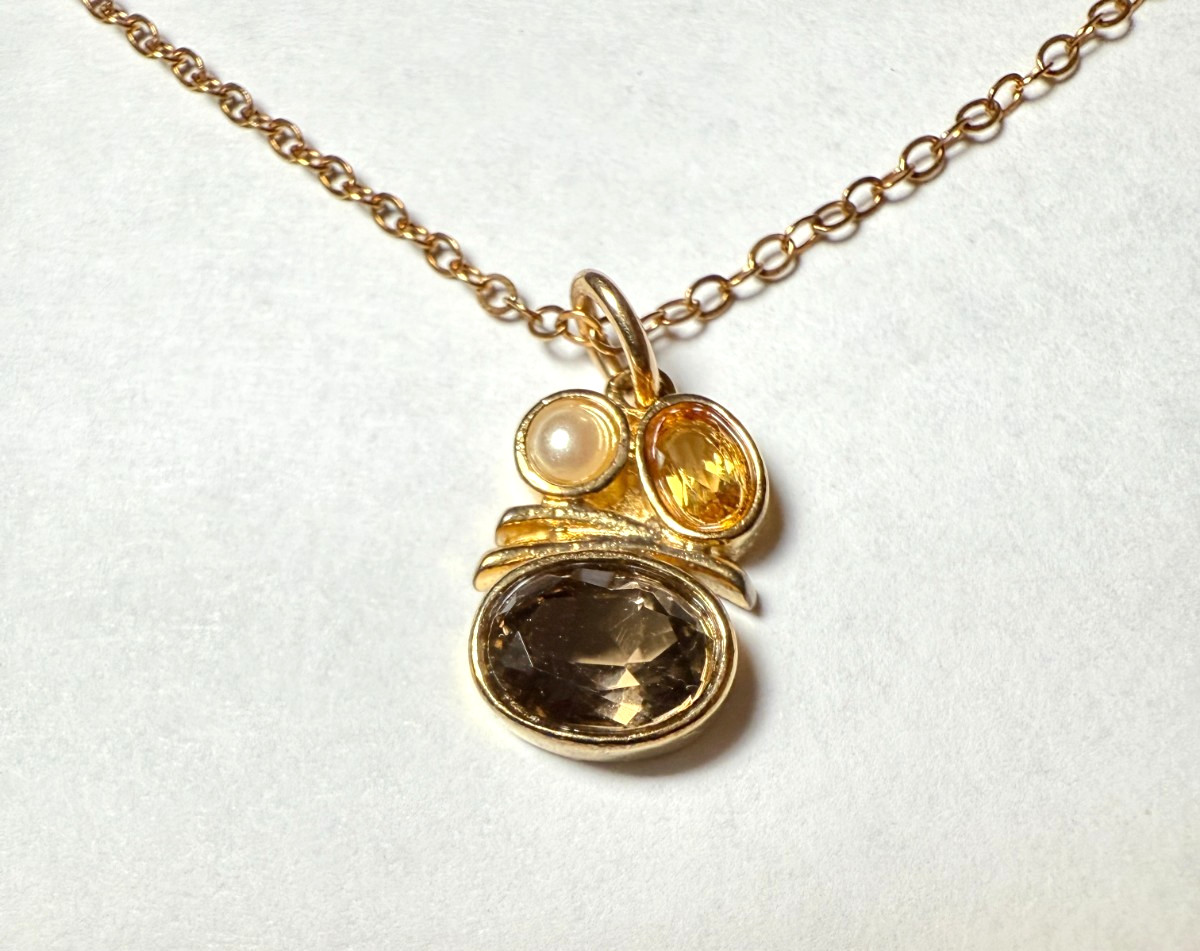 Vintage NOS Gold on Silver 925 Cz & Pearl Pendant & 1/20 14K GF 18″ Necklace