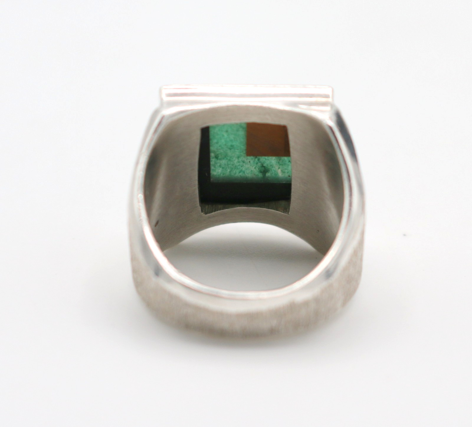 Vintage Taxco Mexico Sterling Silver & Gemstone Stone Inlay Ring 19.63g Sz10