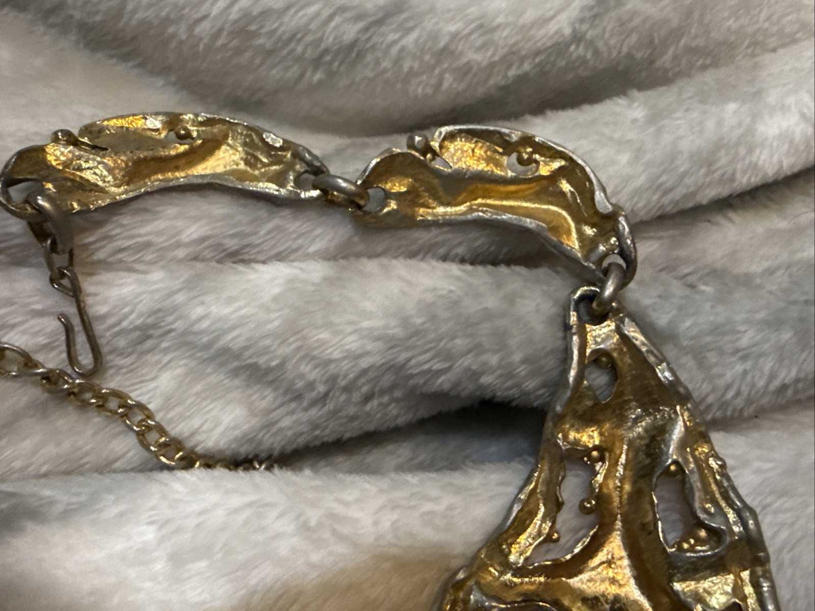 Napier Gold Plate “Melted Metal” Brutallist Eugene Bertolli Design Bib Necklace
