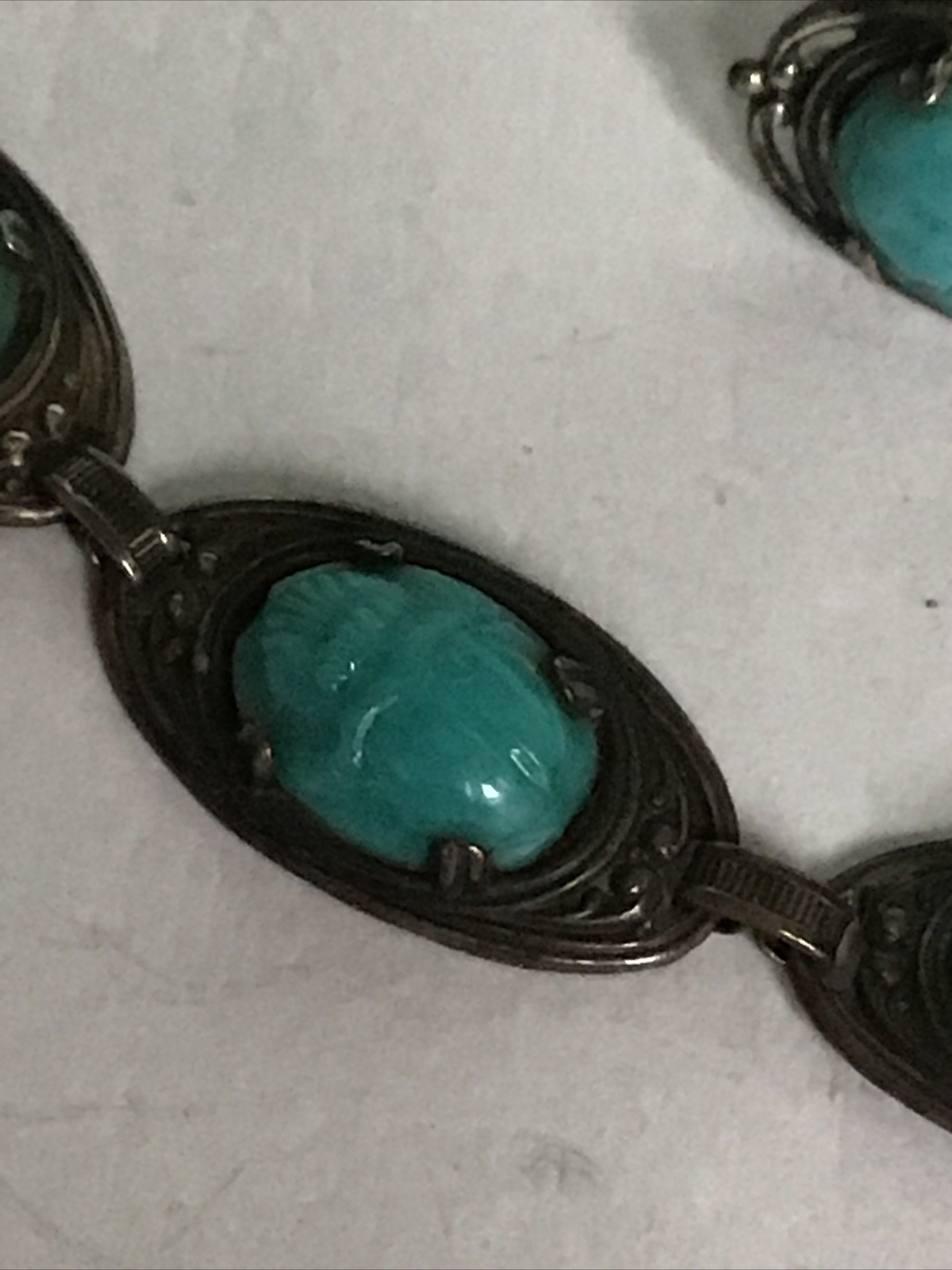 Art Deco Egyptian Revival Matching Scarab Beetle Bracelet/Sterling Ring/Earrings