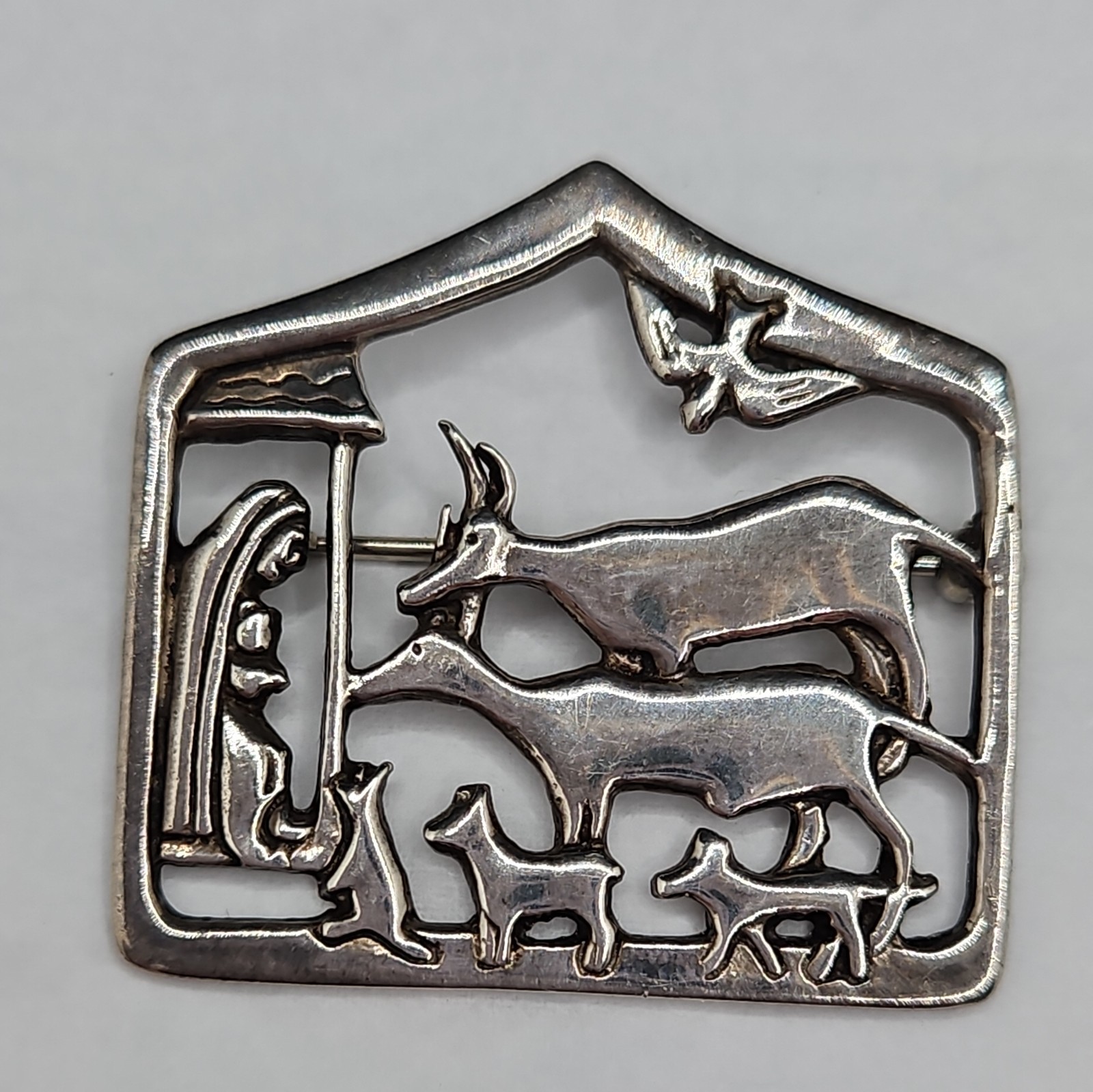 Vintage Mia Sterling Silver Brooch Nativity Animals