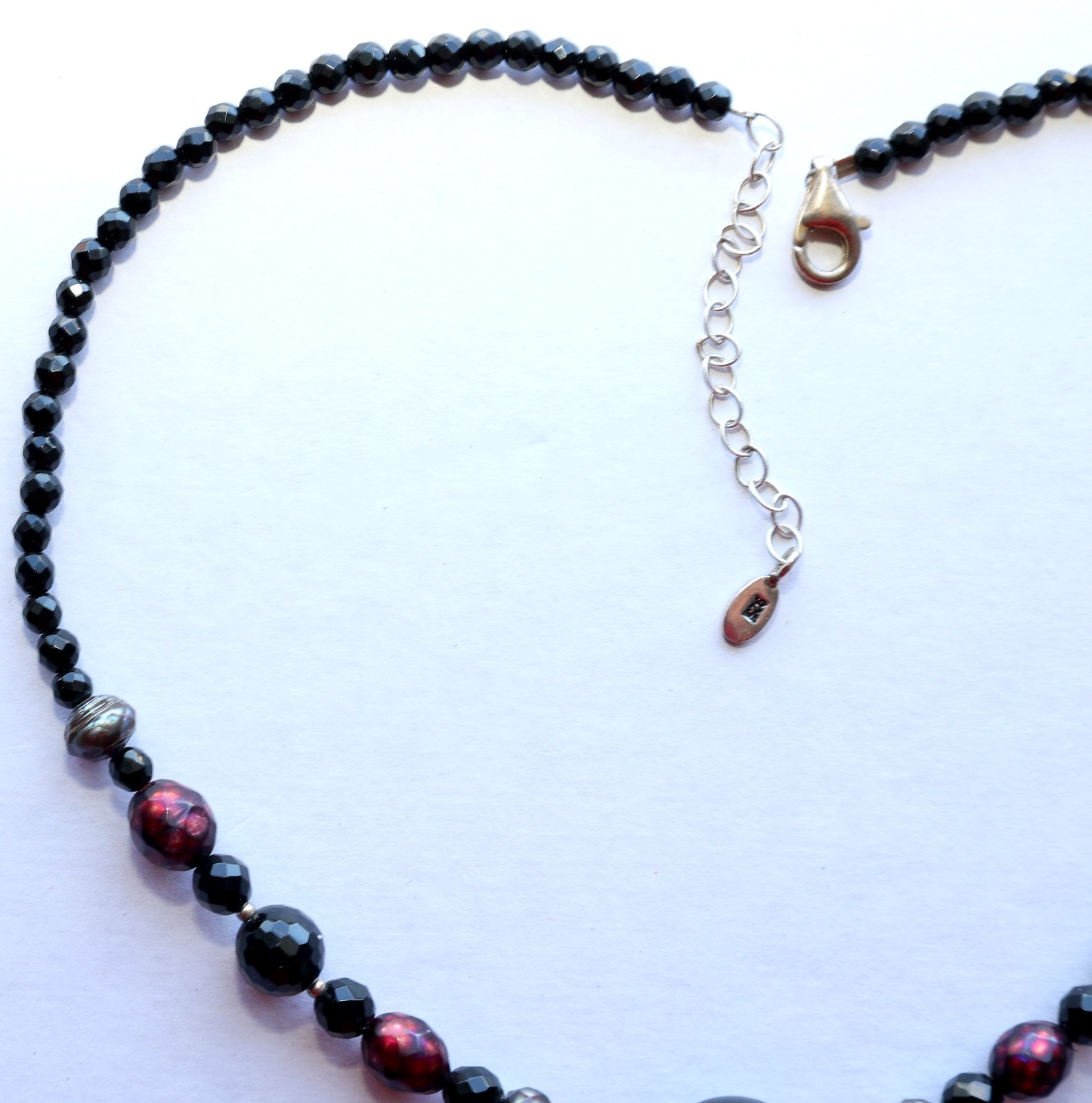 BARSE Sterling Necklace Black Dark Red Gray Beads Balls .925 Silver THAI 19″