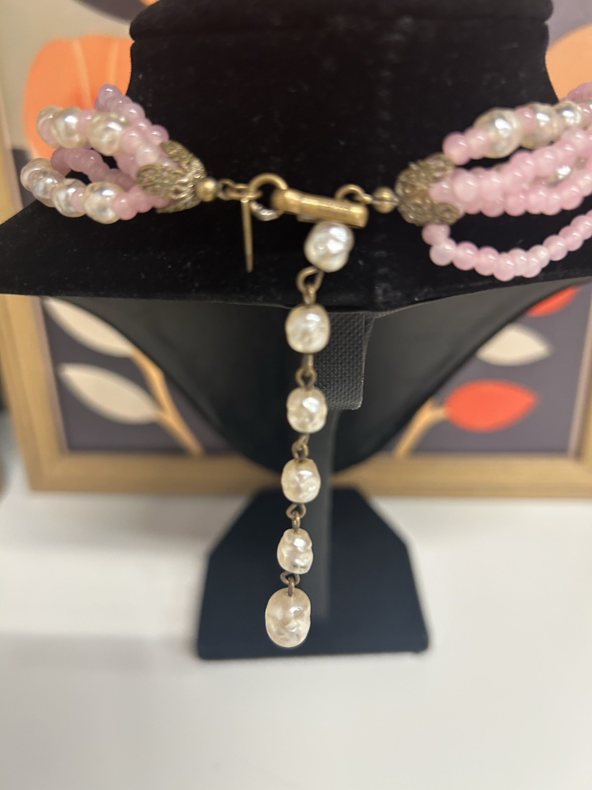 Miriam Haskell Pink Glass Bead And Faux Pearl Necklace/choker