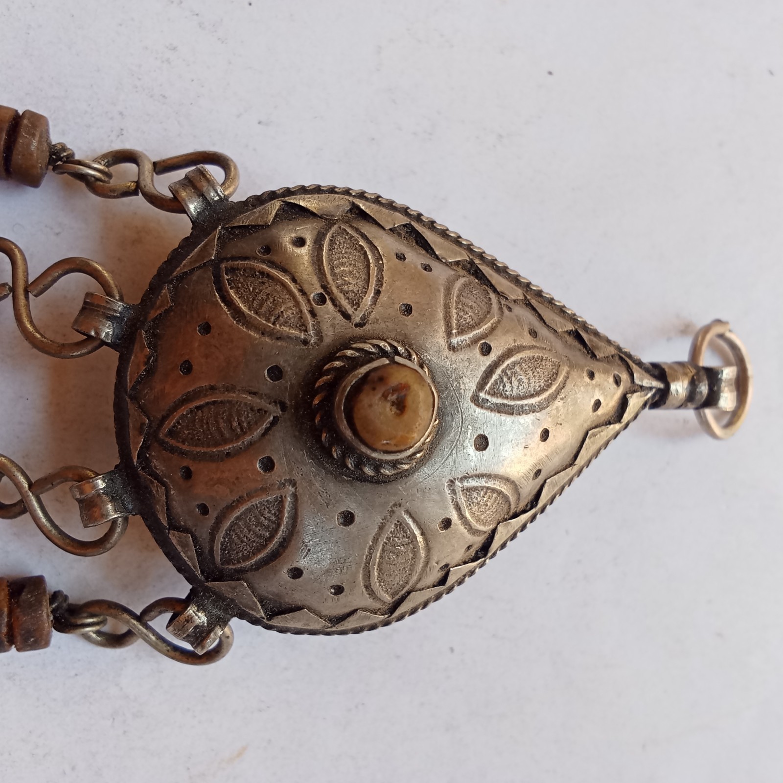 Antique Silver Tone Bedouin Prayer Box Necklace Dangle Bells