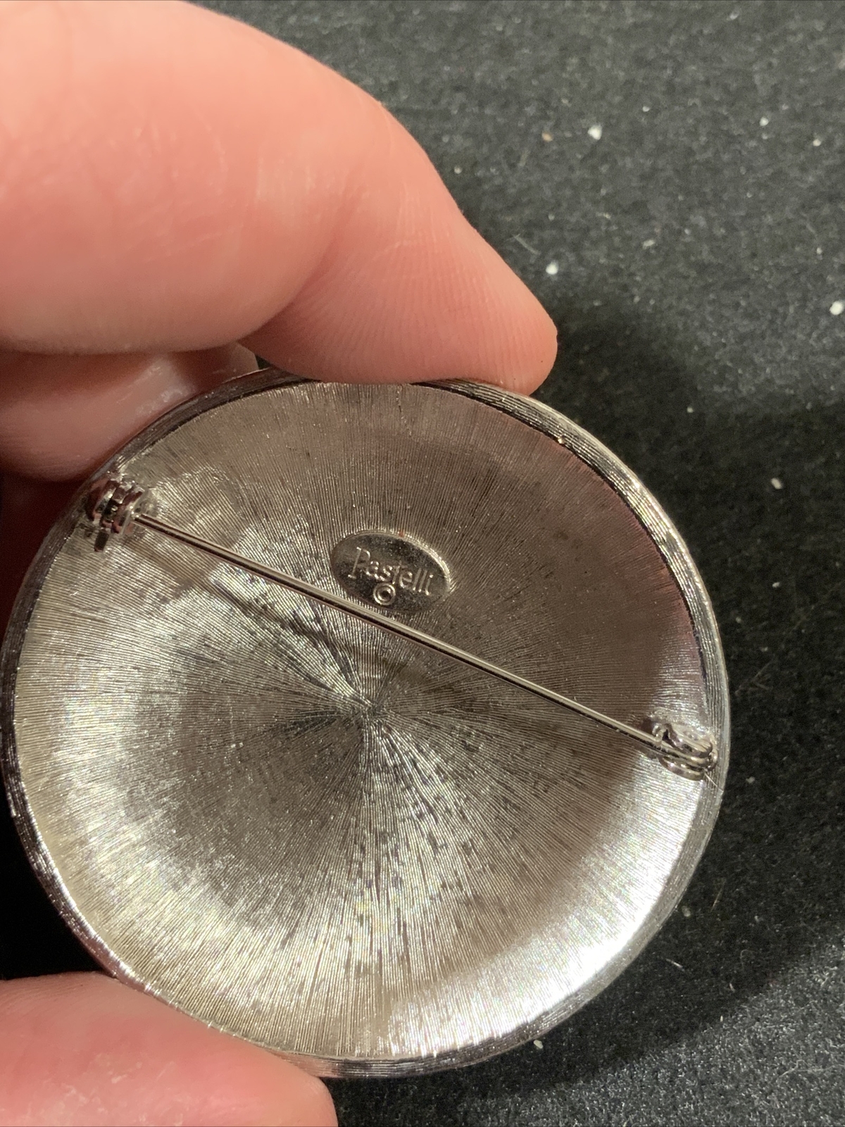 Vintage PASTELLI Large Silver Tone Pin Brooch Signed