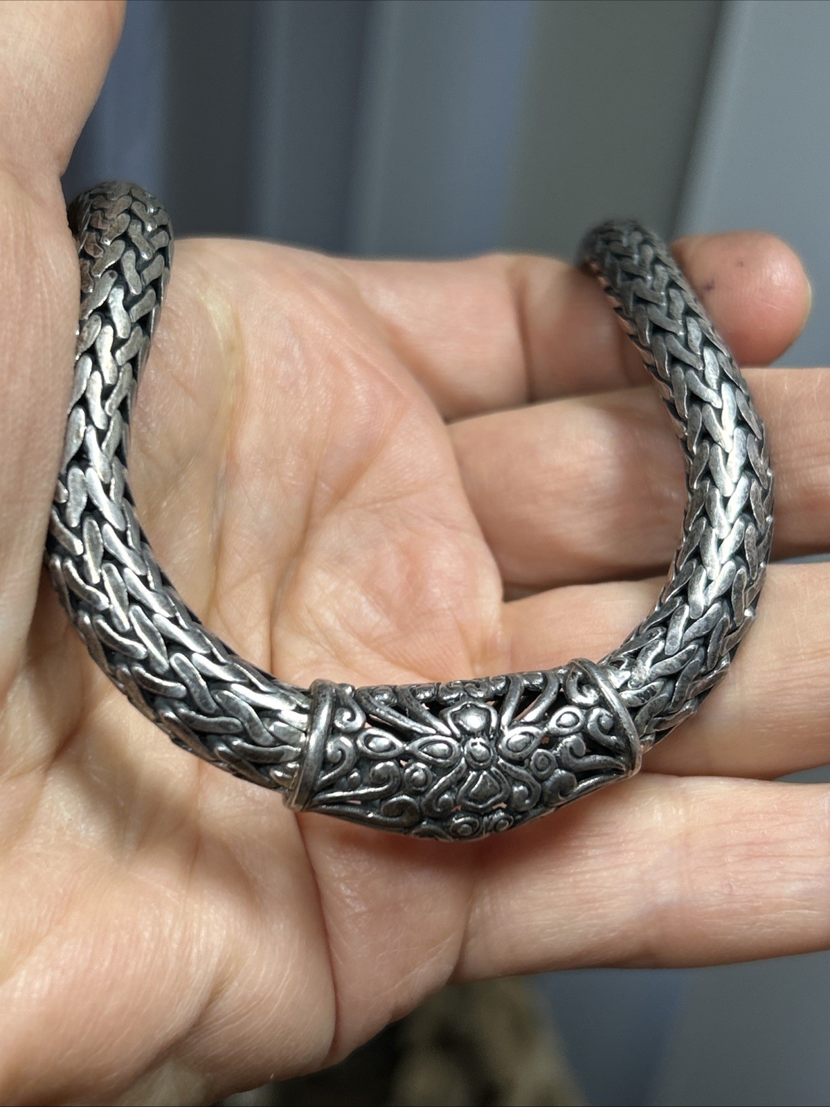 41. Vintage 925 Sterling Wheat Oval cut Thick Chain Necklace 16 3/8″, 112.6g