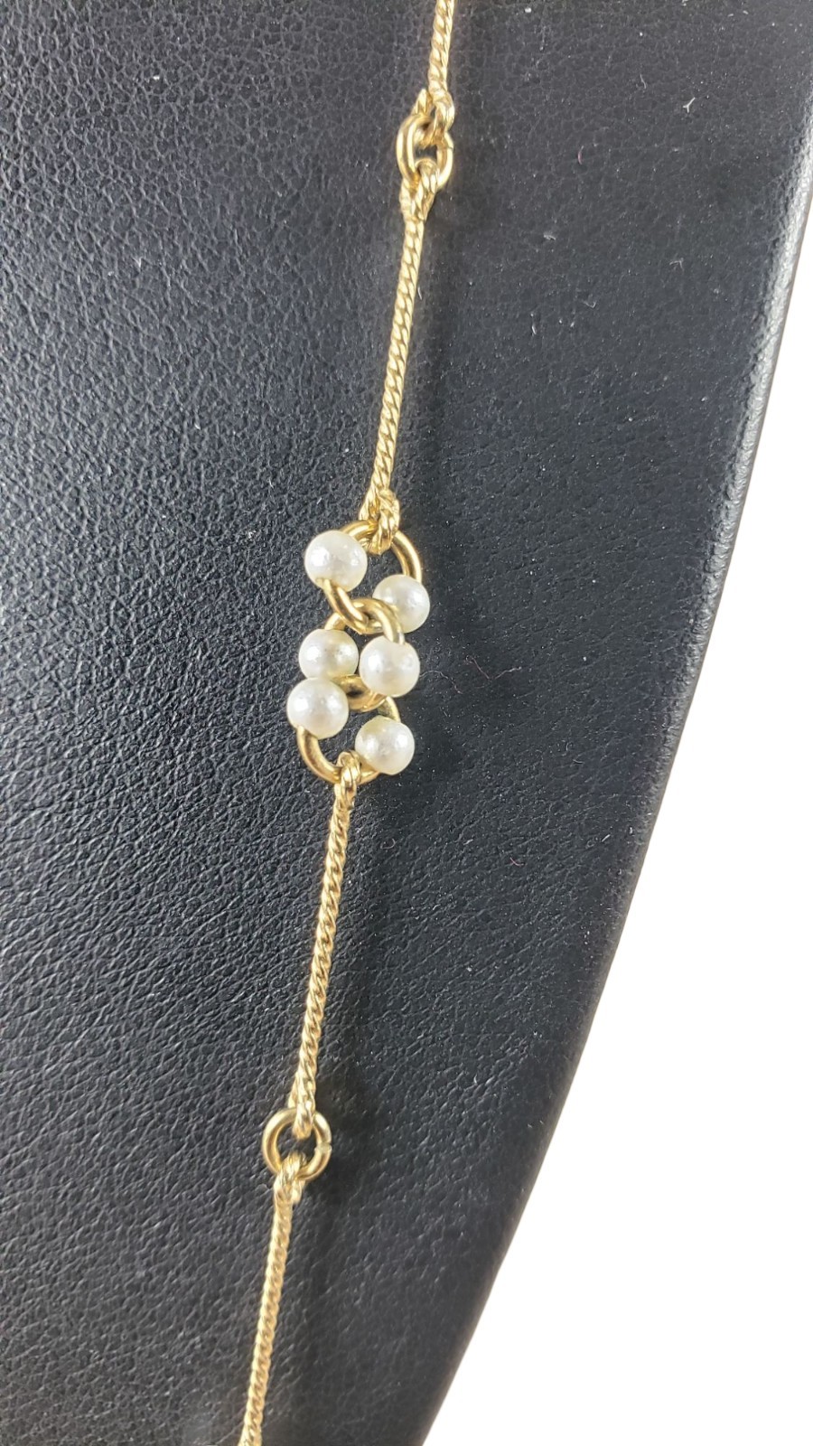Avon Gold Tone Faux Pearl Cluster Station Necklace 24 Inch Yellow Gold Plated