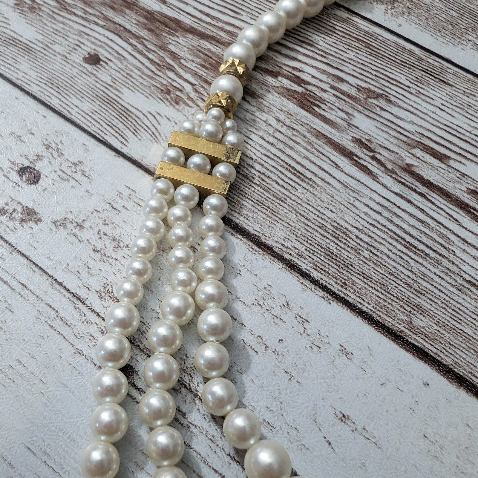 Vintage Necklace Faux? Pearl & Gold Tone Layered Statement