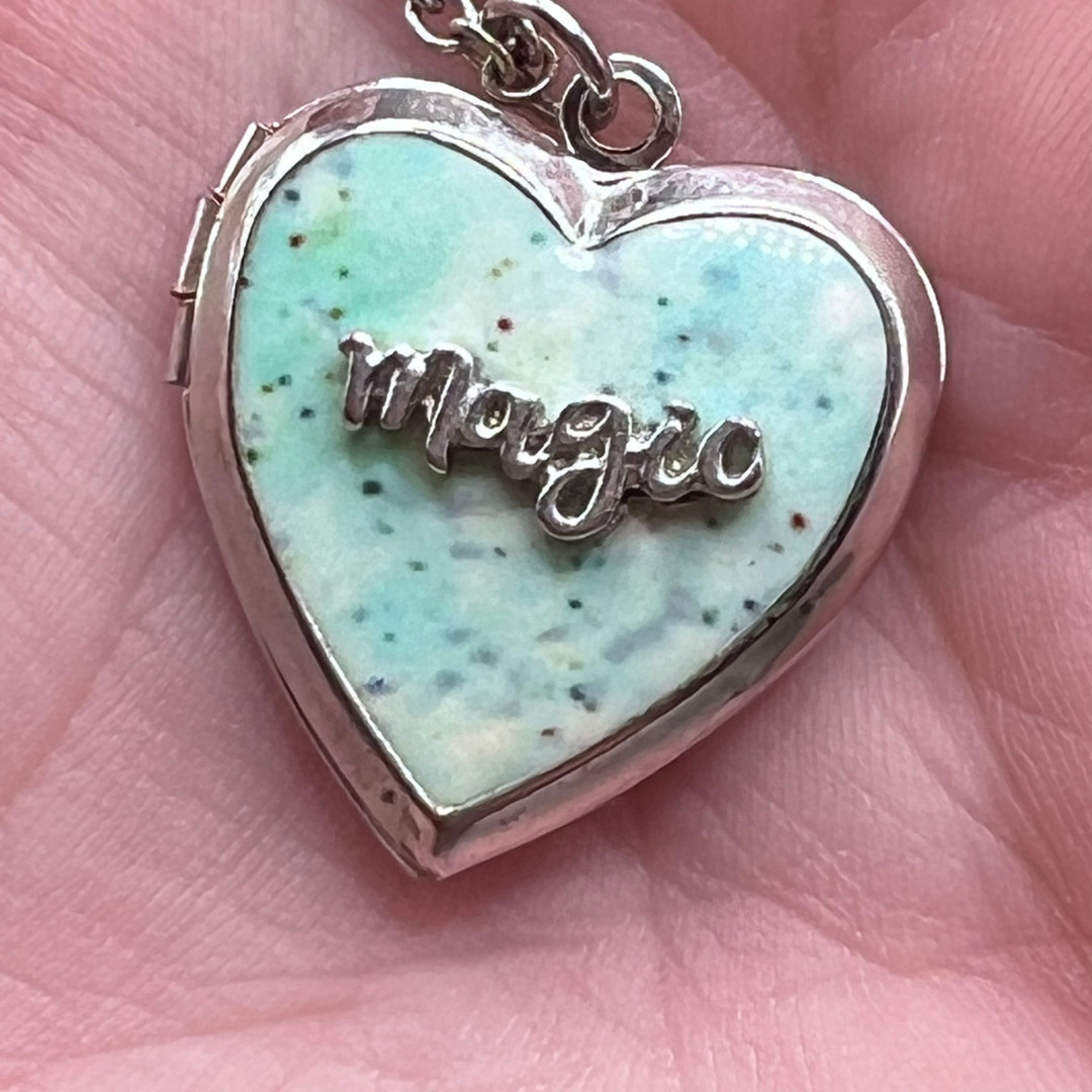 Vintage Locket Pendant Necklace Silver Chain Blue Heart Shape Magic Boho Fashion