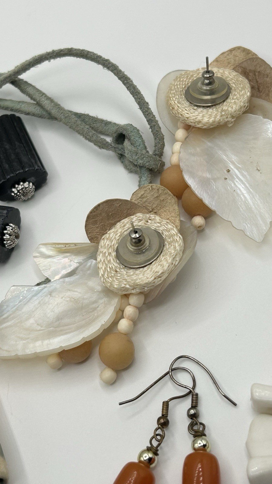 Vintage Nature Jewelry Lot of 8 Beaded Necklace, Shell Earrings Beach