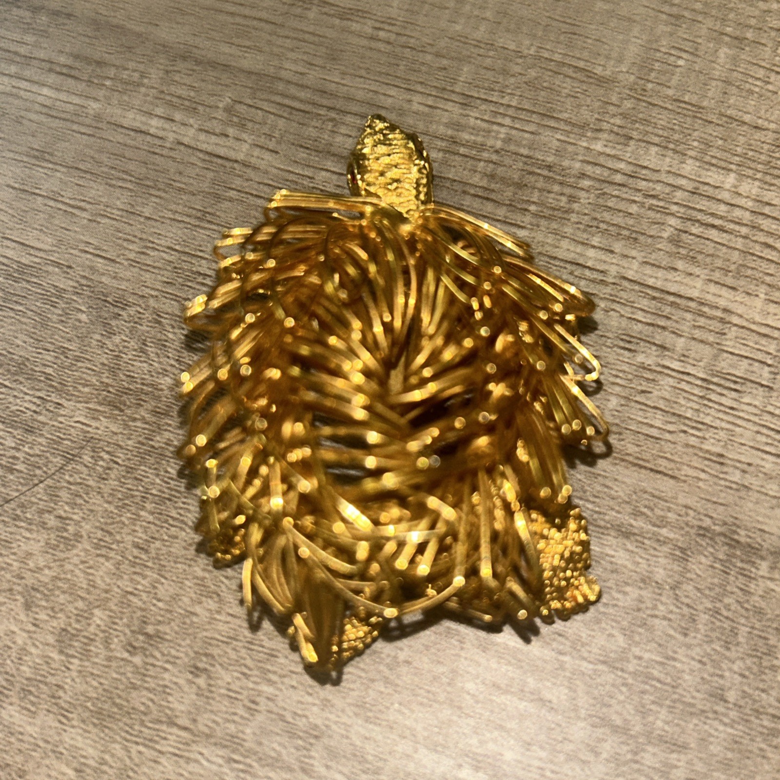 Vintage Turtle Brooch Pin Wire Work 70’s Gold Tone Red Crystal Eyes Whimsical