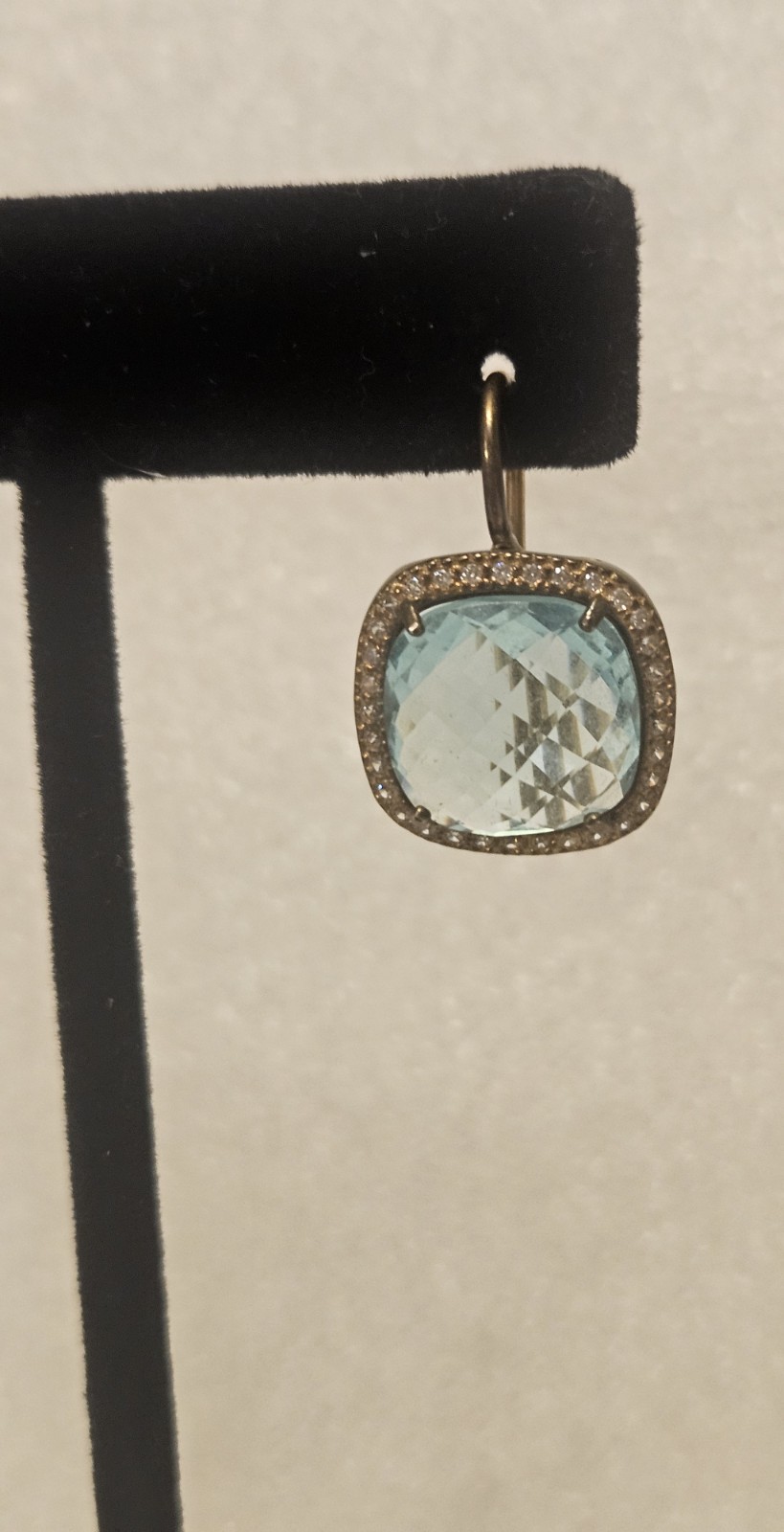 925 GOLD OVER STERLING CUSHION CUT SQUARE TOPAZ CZ WITH HALO STYLE SETTING ITALY